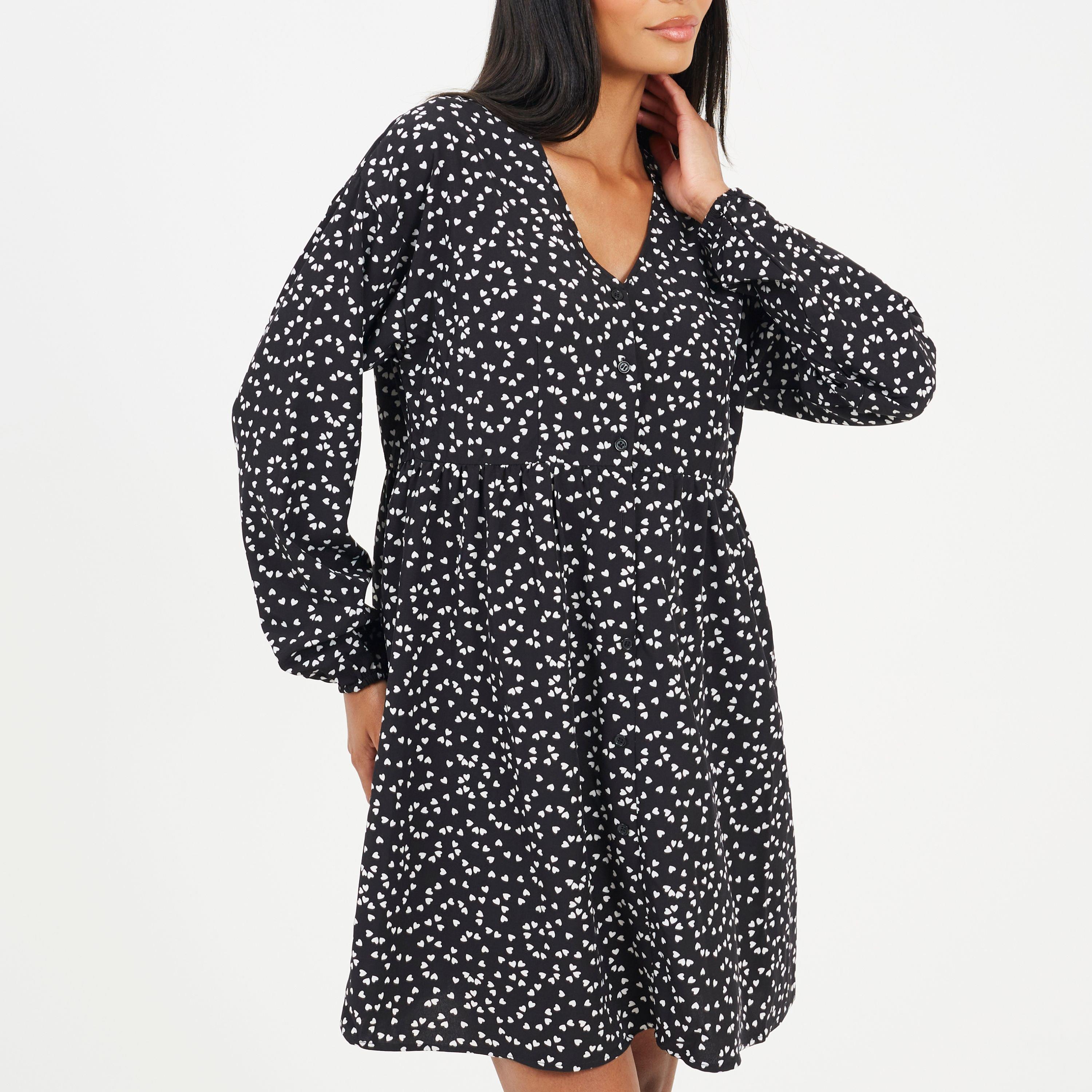 Black/White - Brave Soul - Women's Long Sleeve Mini Dress - 1