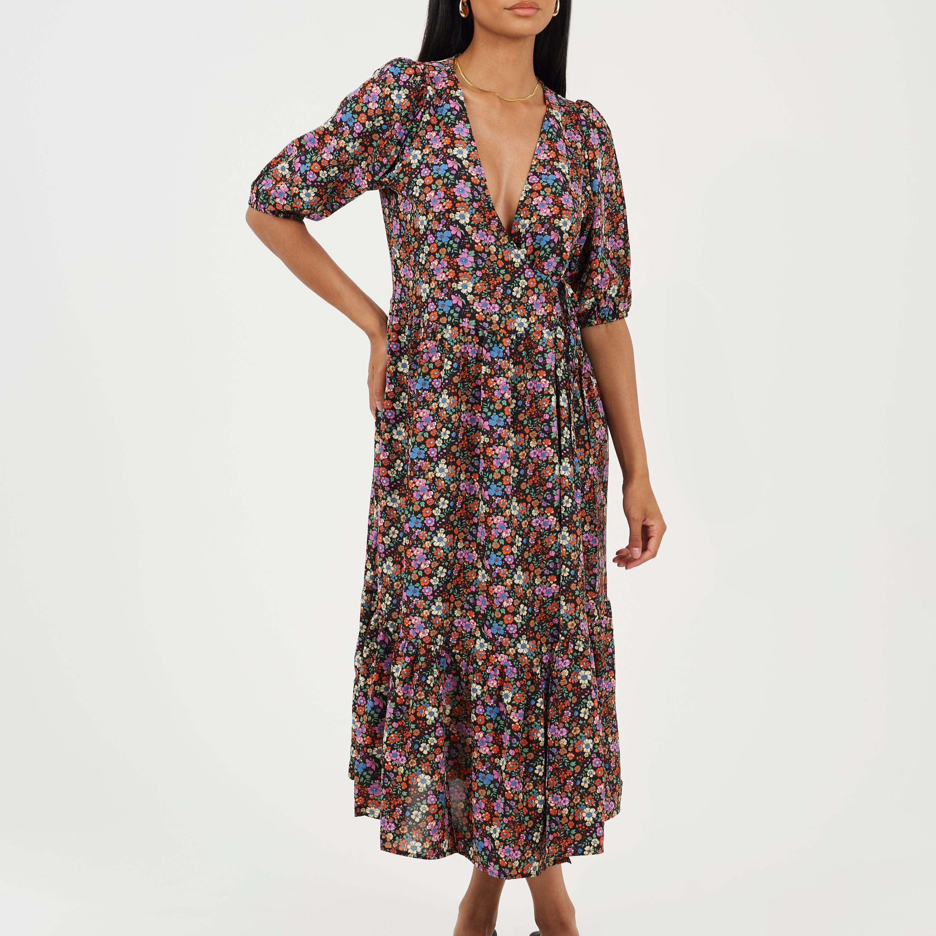 Black Combo - Brave Soul - Women's V Neck A Line Dress - 1