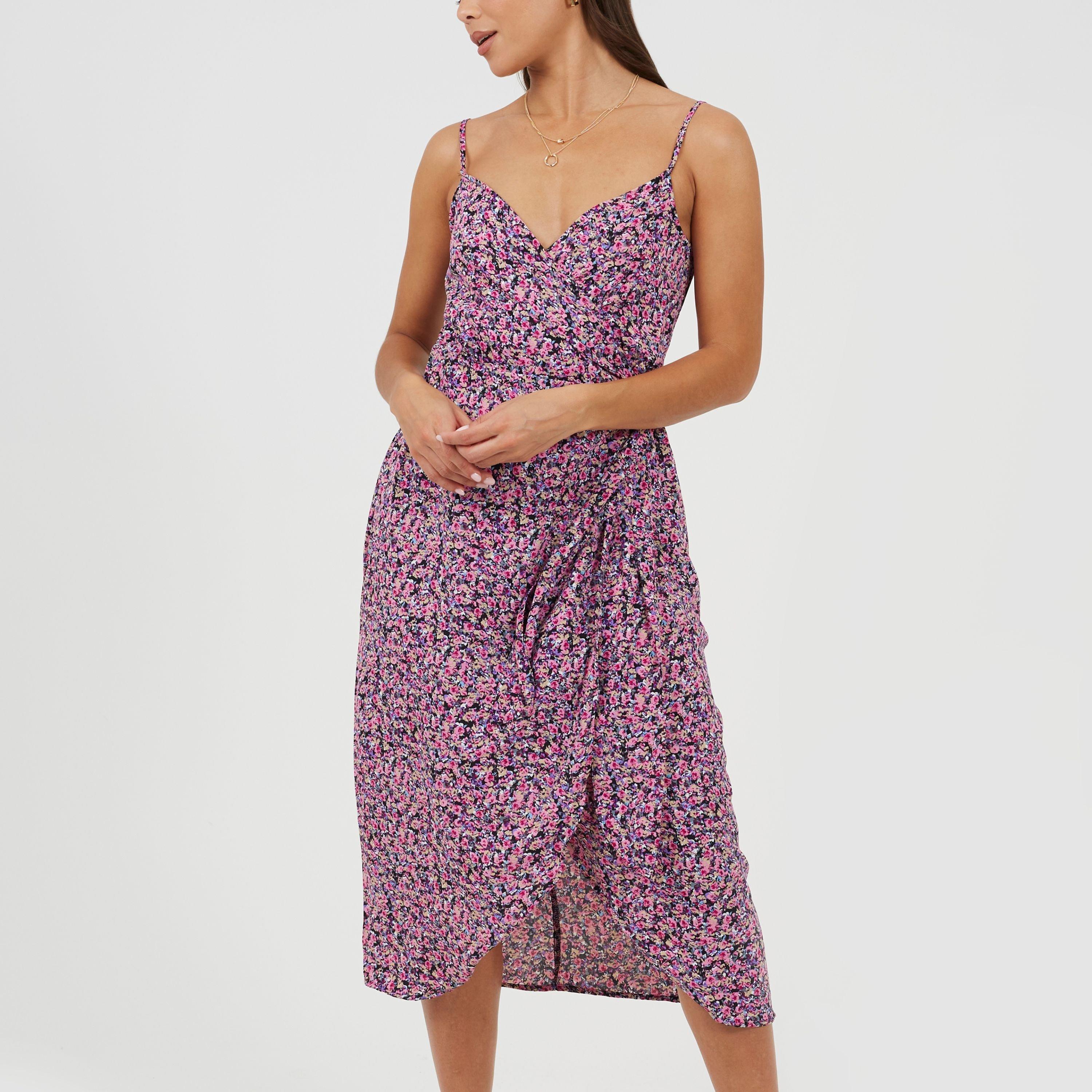 Pink - Brave Soul - Womens Strappy Printed Dress with Knot Detail - 1