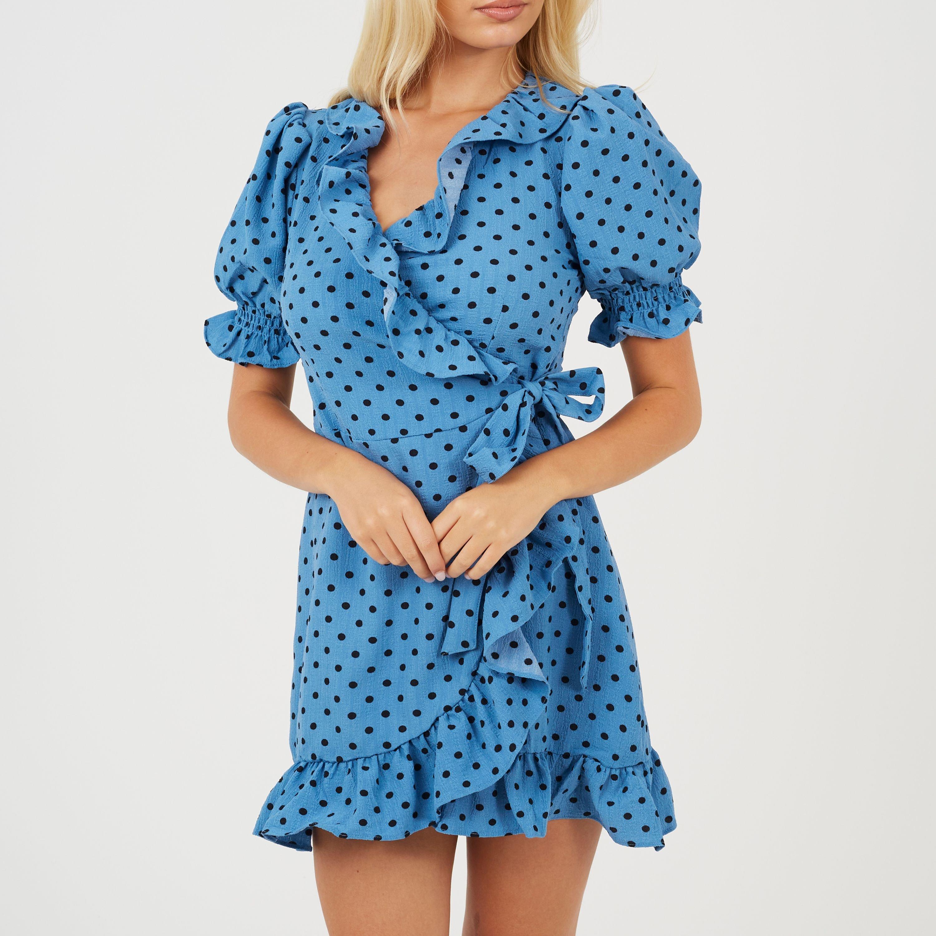 Brave Soul Women's Wrap Dress - Blue/Black - 8 (XS)