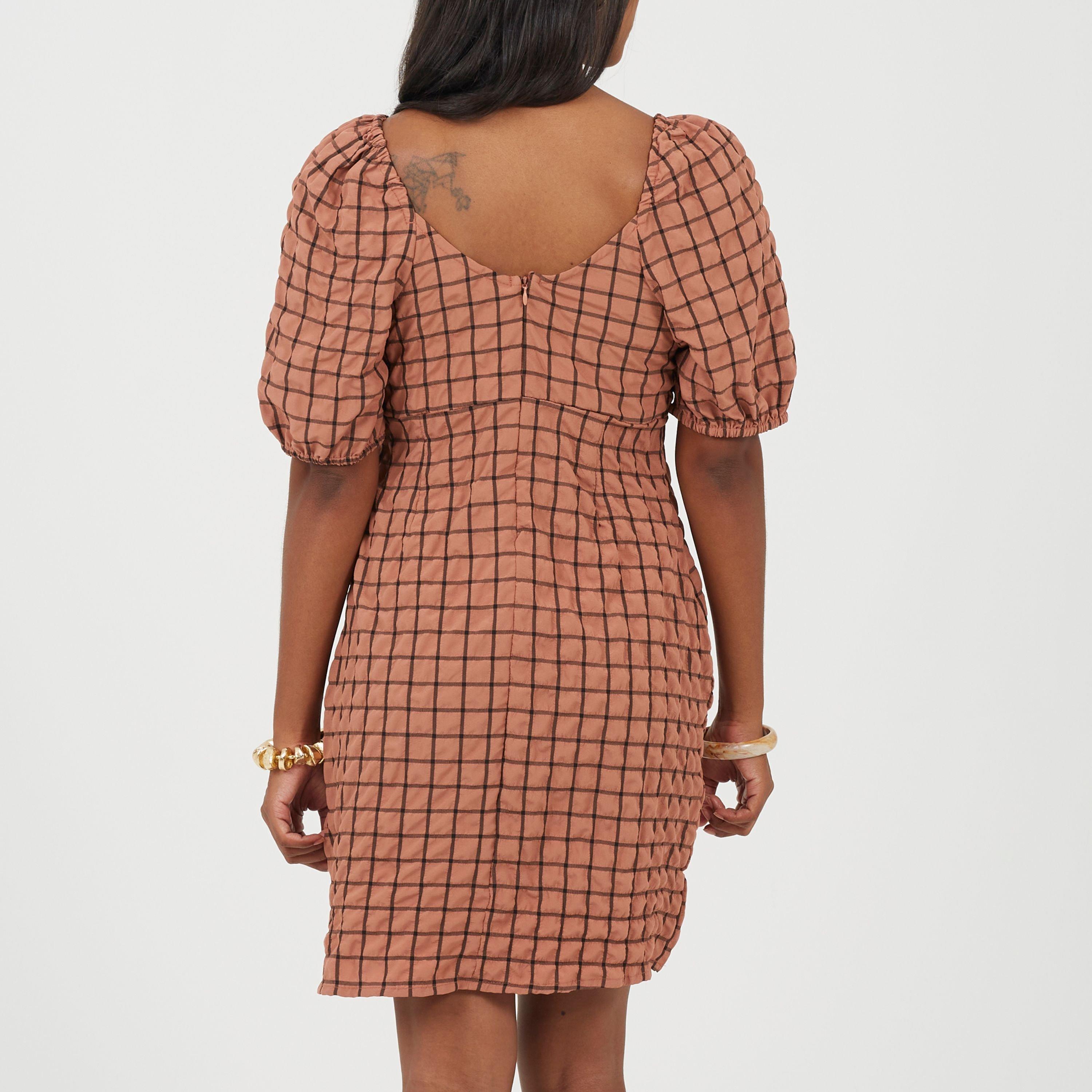Rust/Black - Brave Soul - Women's Puff Sleeve Mini Dress - 2