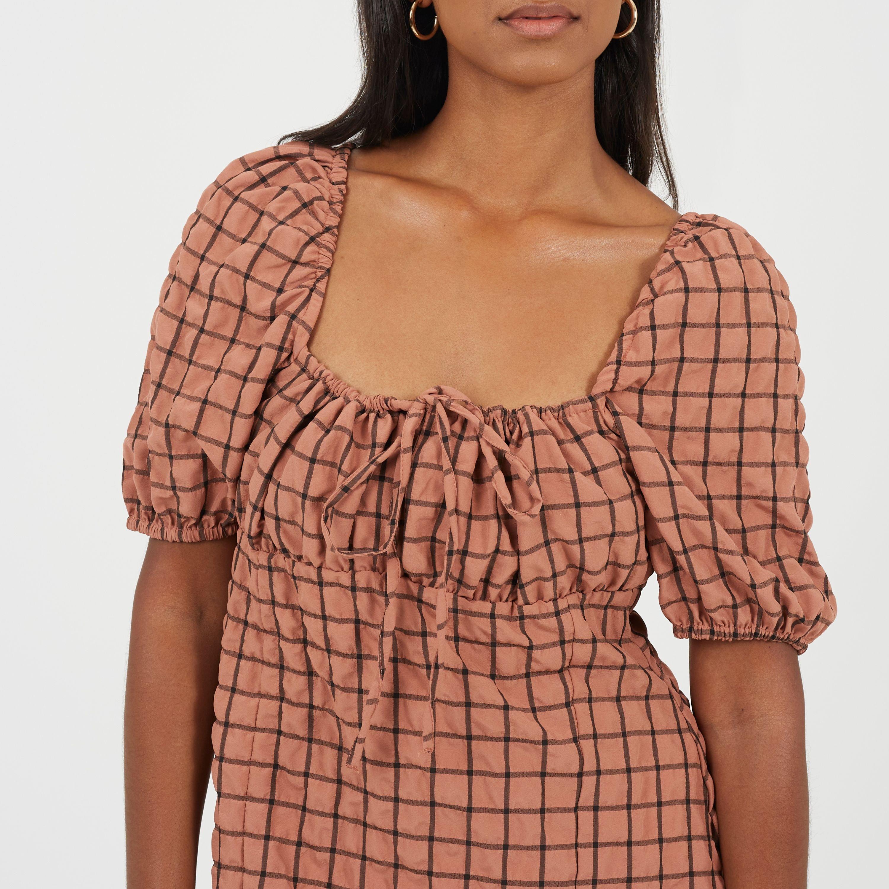 Rust/Black - Brave Soul - Women's Puff Sleeve Mini Dress - 3