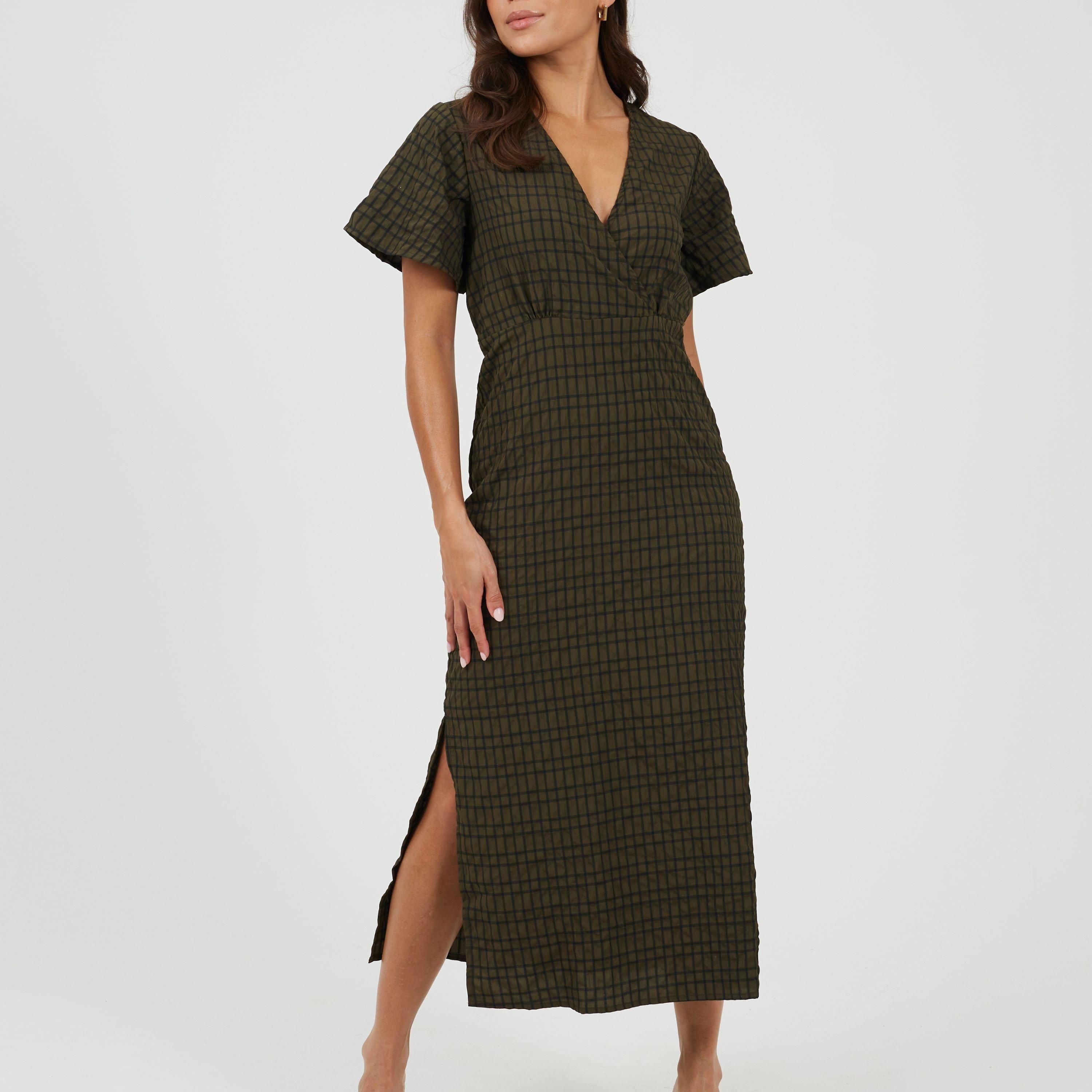 Cáqui/Preto - Brave Soul - Womens Tie Back Midi A Line Dress - 1