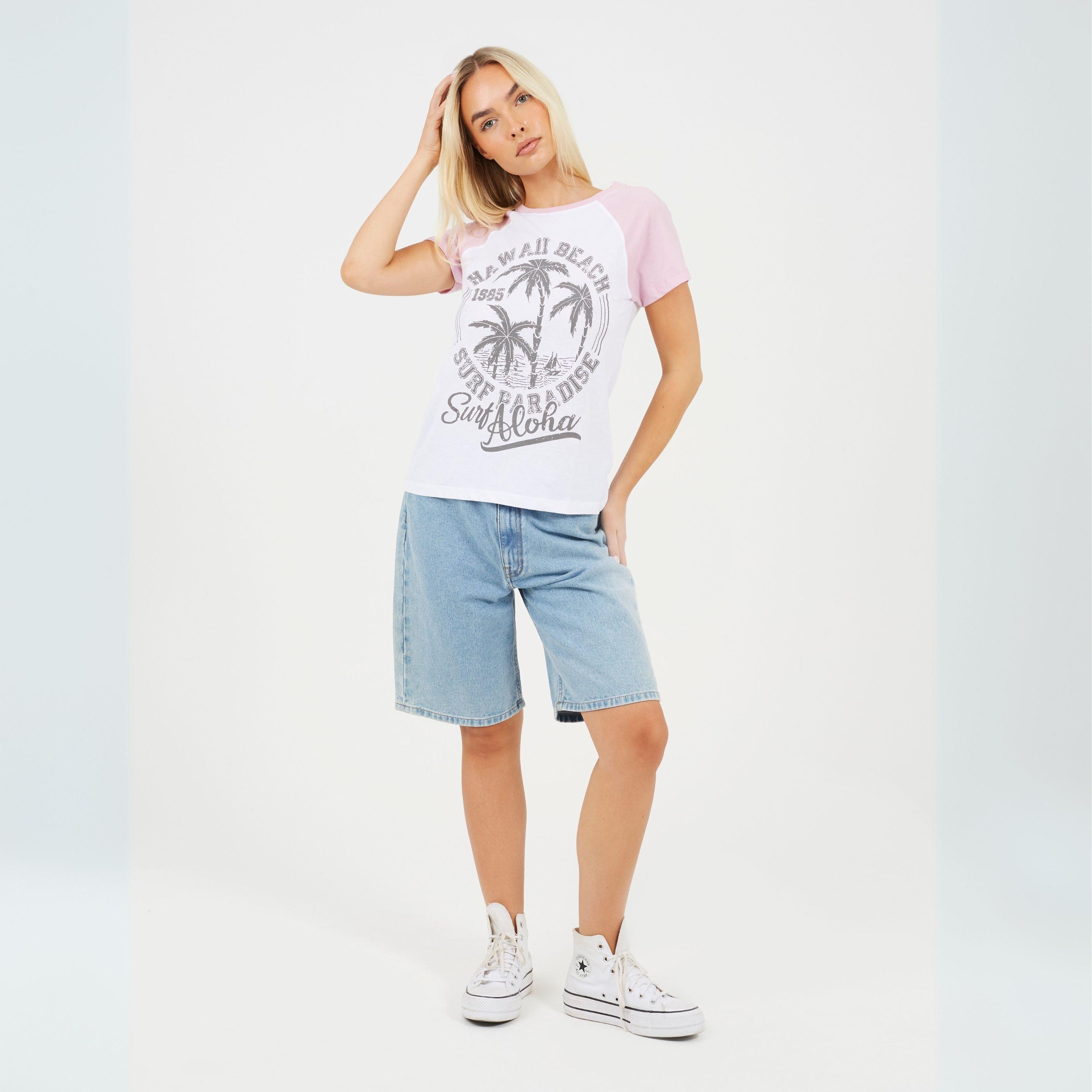 White/Lilac - Brave Soul - Basic Short Sleeve T-Shirt - 4