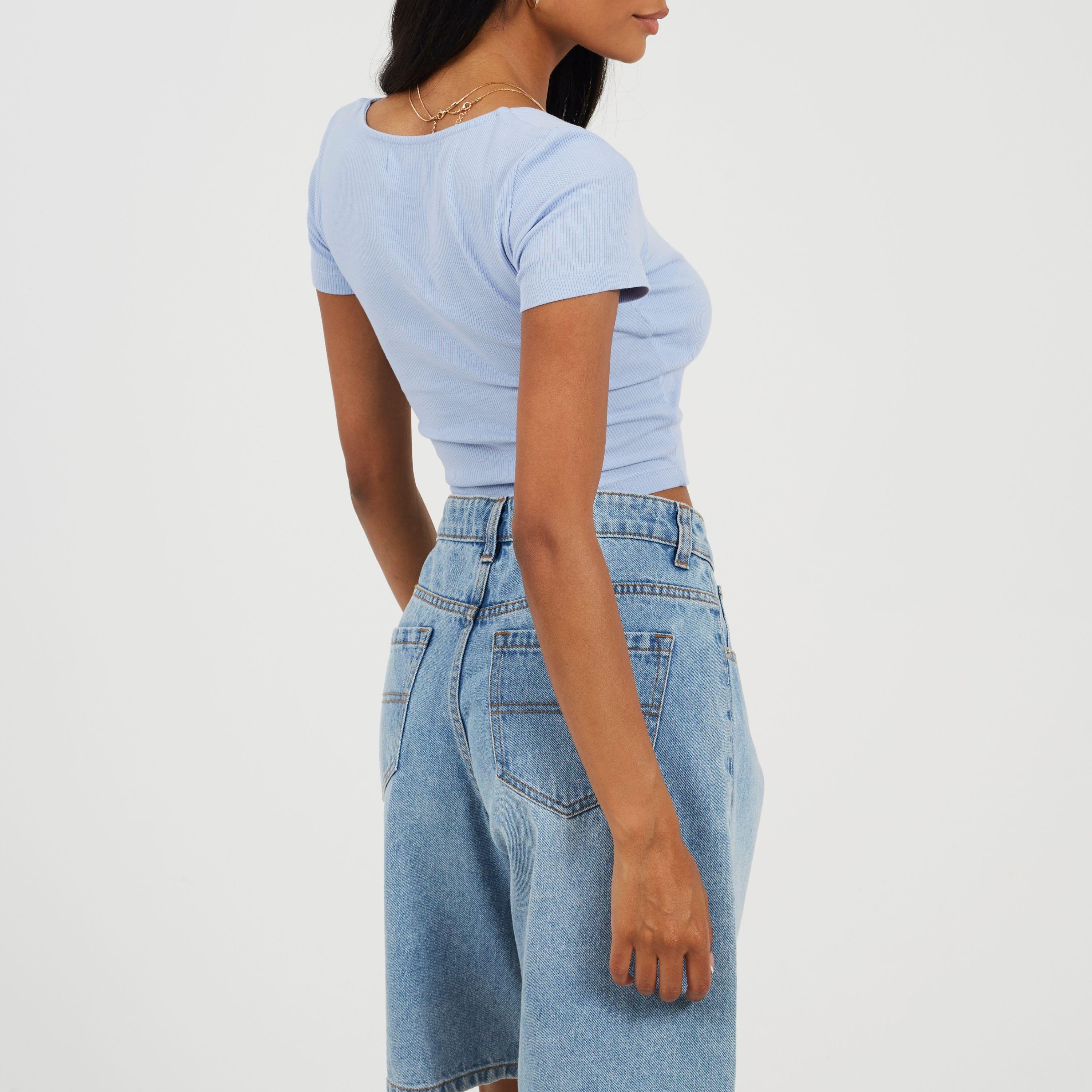 Ice Blue - Brave Soul - Womens Shirt Sleeve T-Shirt with Sweetheart Neckline - 2