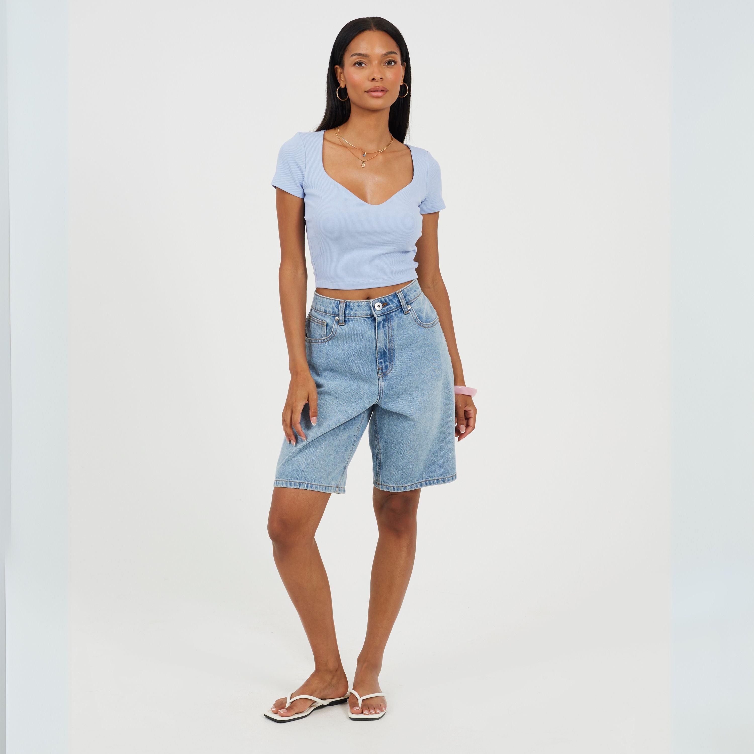 Ice Blue - Brave Soul - Womens Shirt Sleeve T-Shirt with Sweetheart Neckline - 4