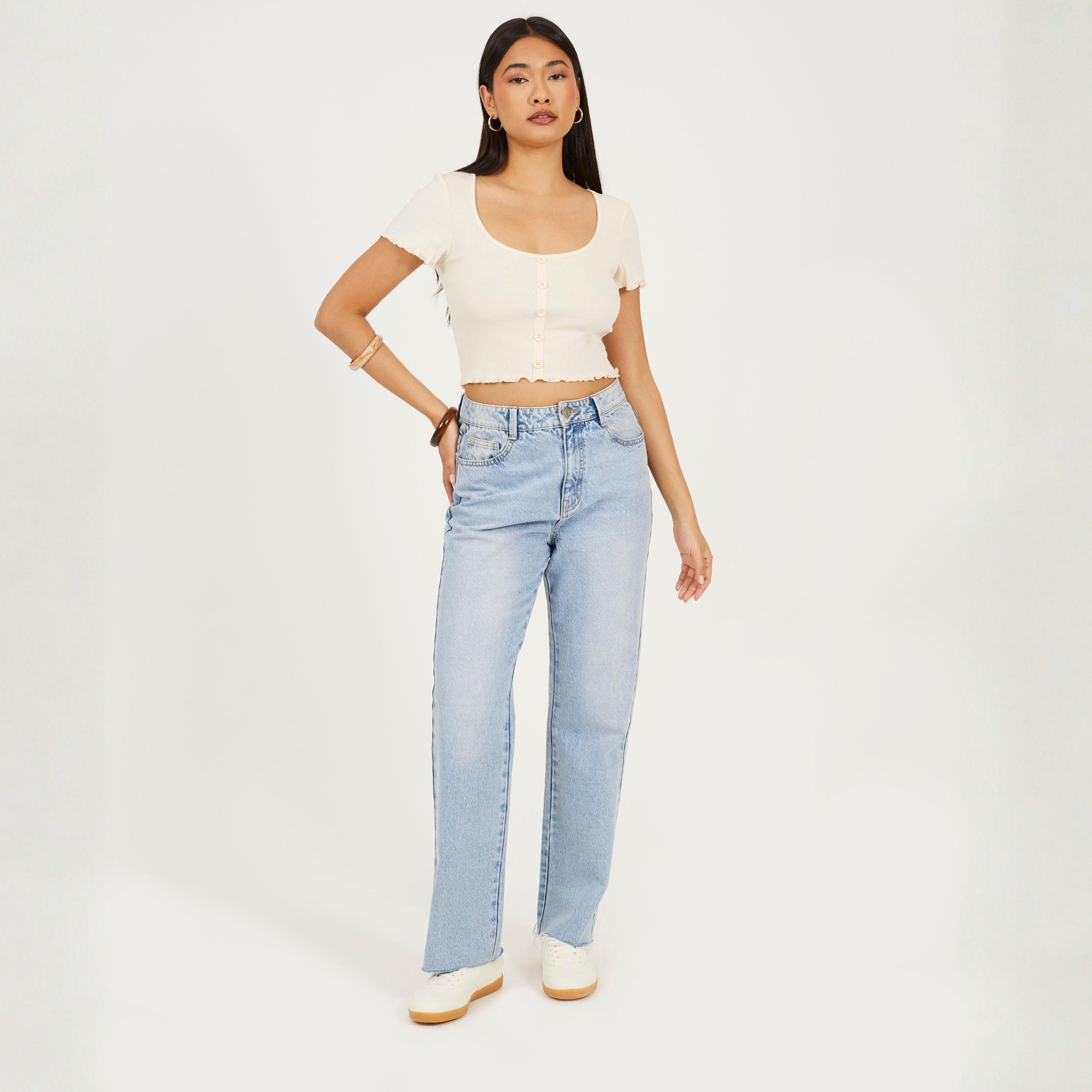 Cream - Brave Soul - BS Womens Lettuce Hem Button Through T-shirt - 4