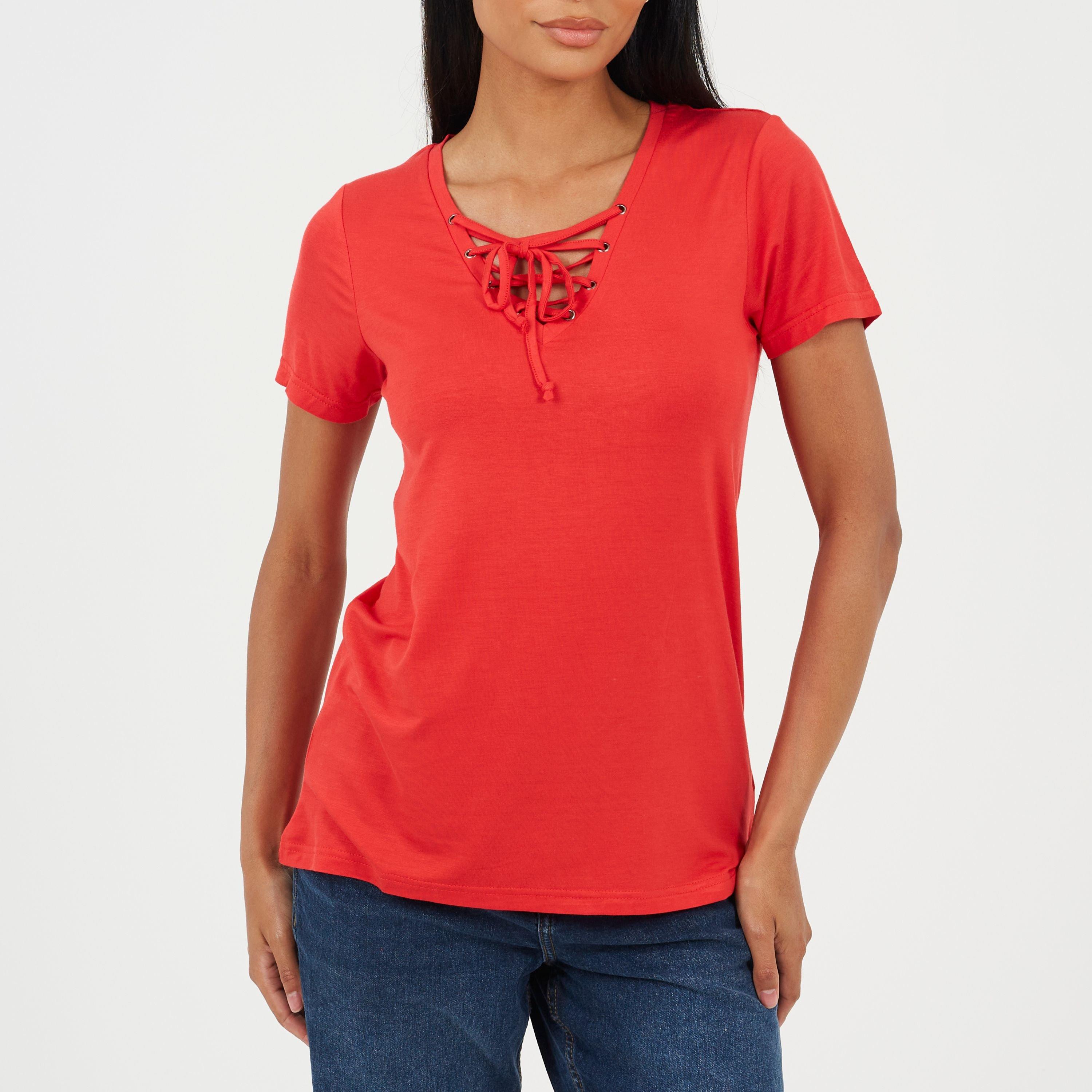 BS Womens Tie Detail Eyelet Neck T-shirt