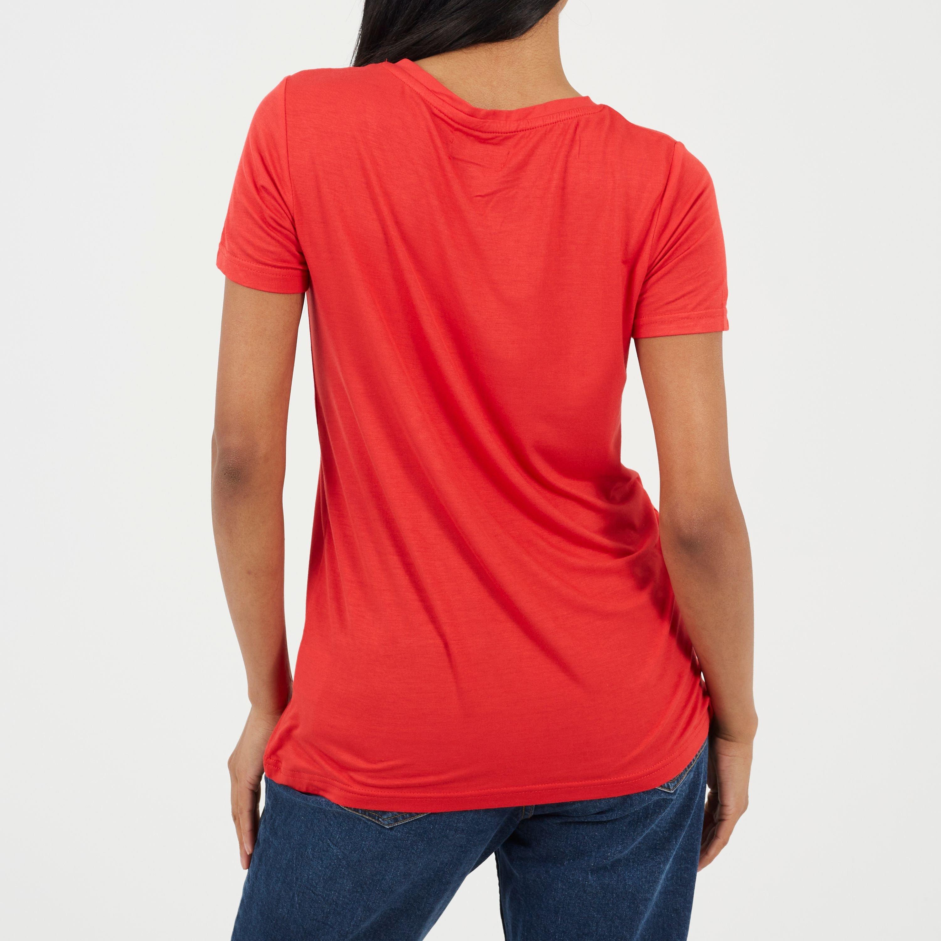 True Red - Brave Soul - Womens Tie Detail Eyelet Neck T-shirt - 2