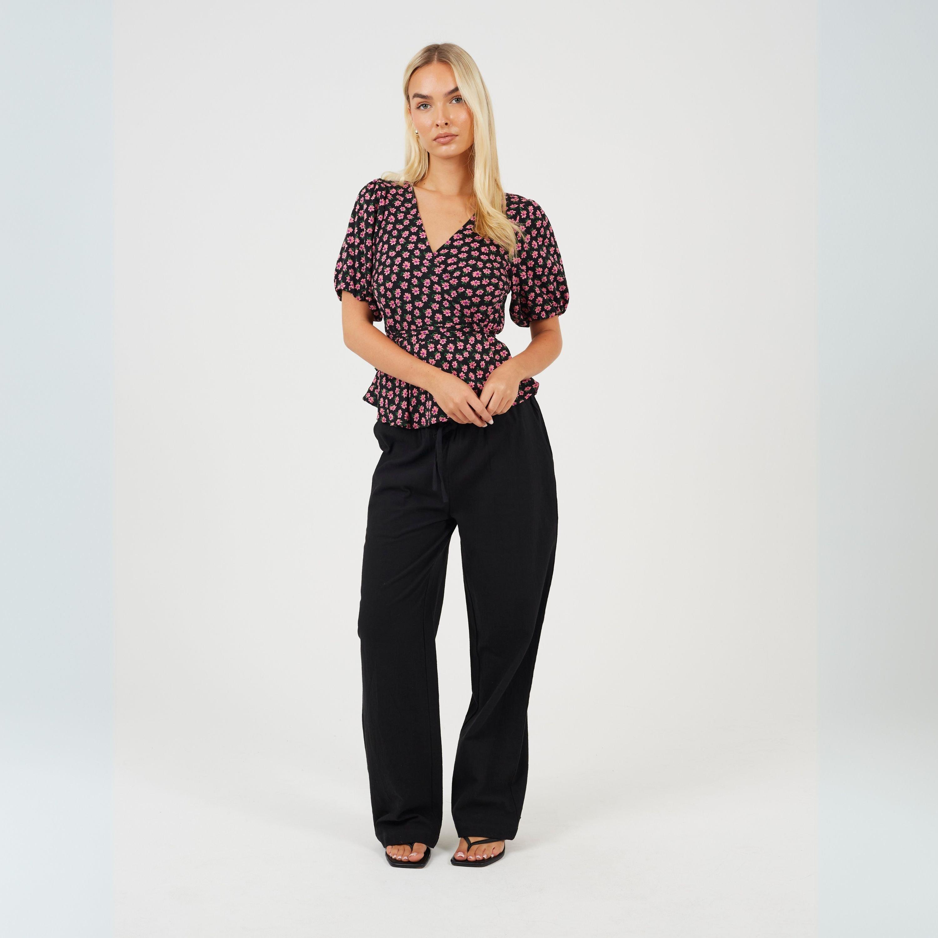 Black/Pink - Brave Soul - Women's Wrap Top - 4