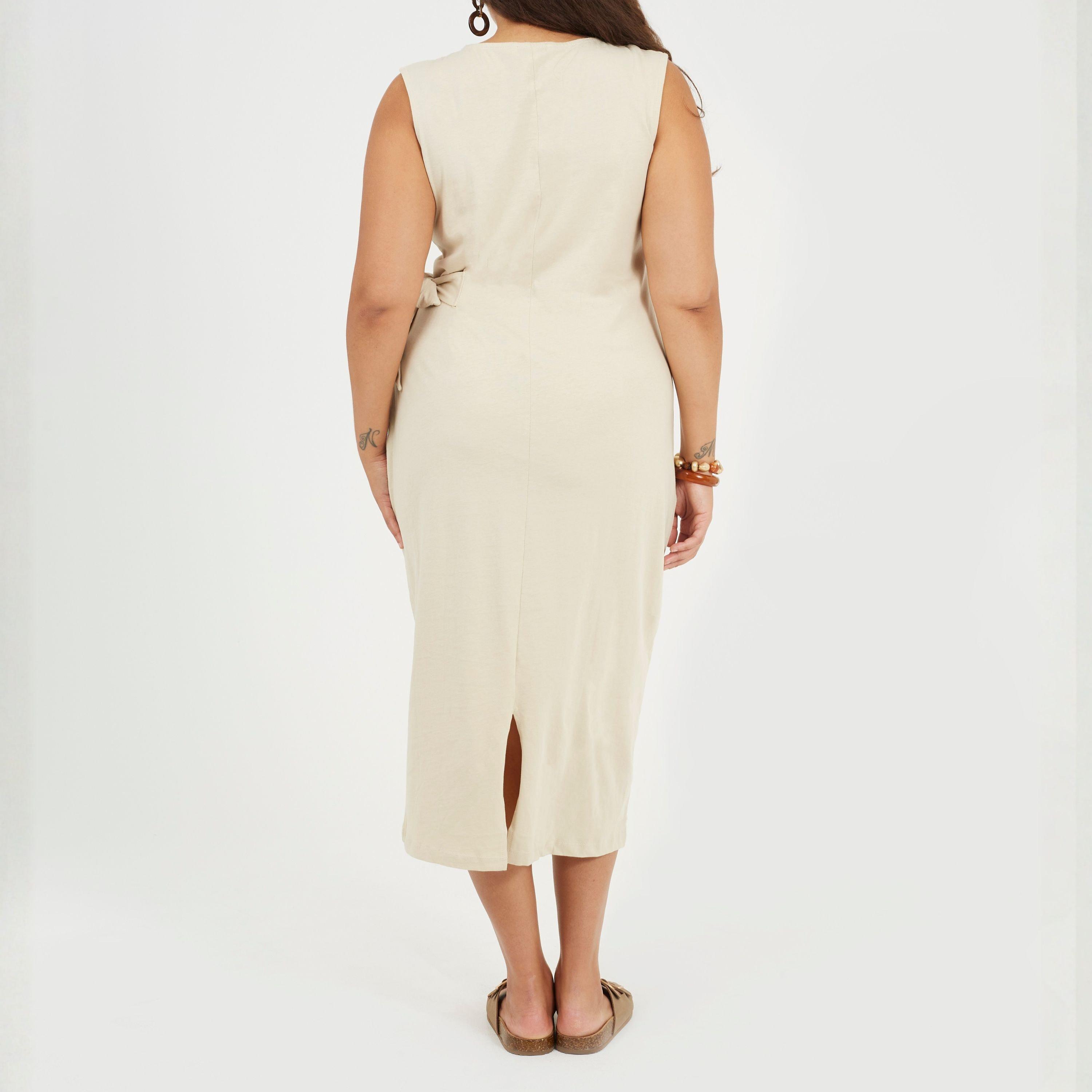Stone - Brave Soul - Plus Size Vest Midi Dress with Tie Detail - 2