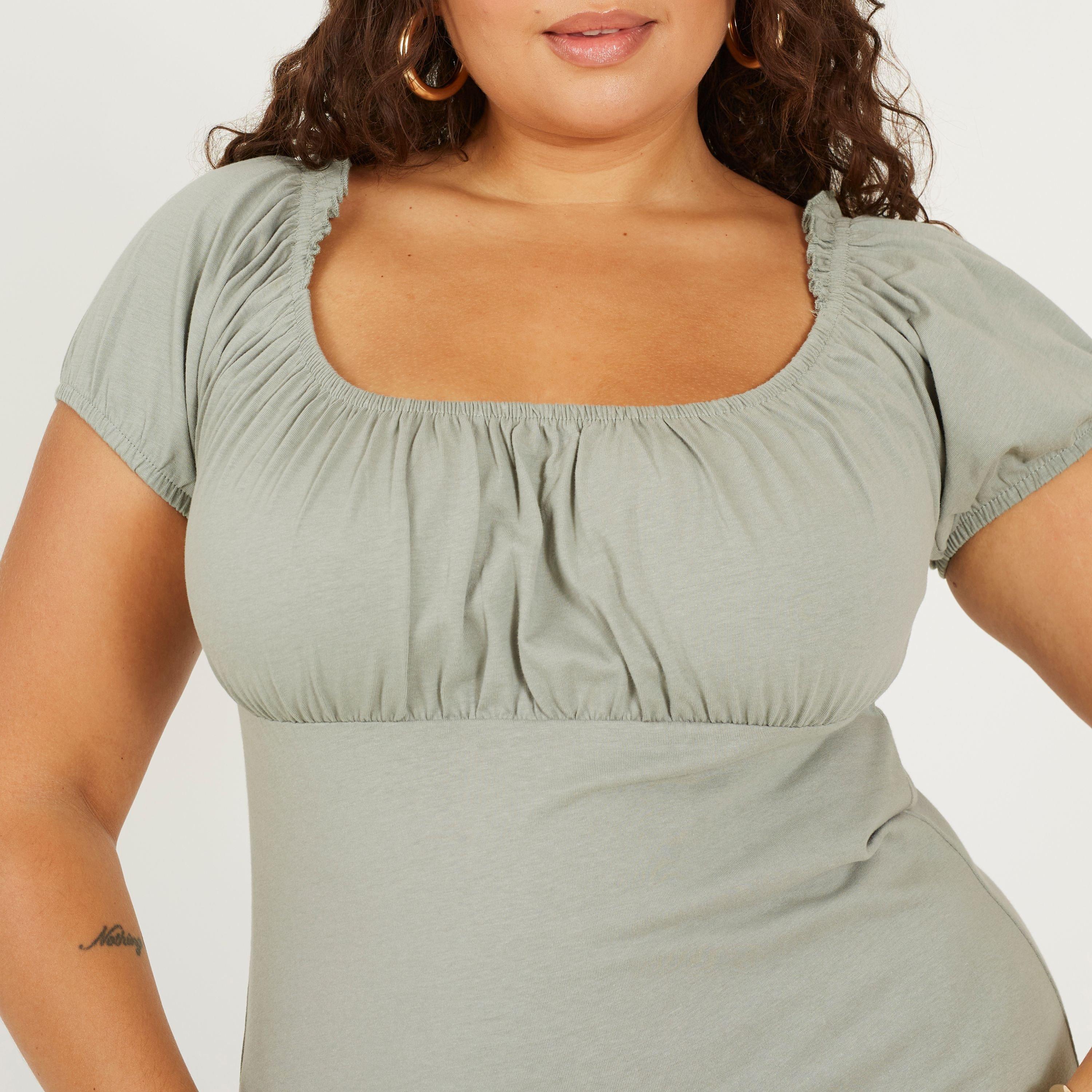 Sage - Brave Soul - Plus Size Milk Maid Dress with Puff Sleeve - 3