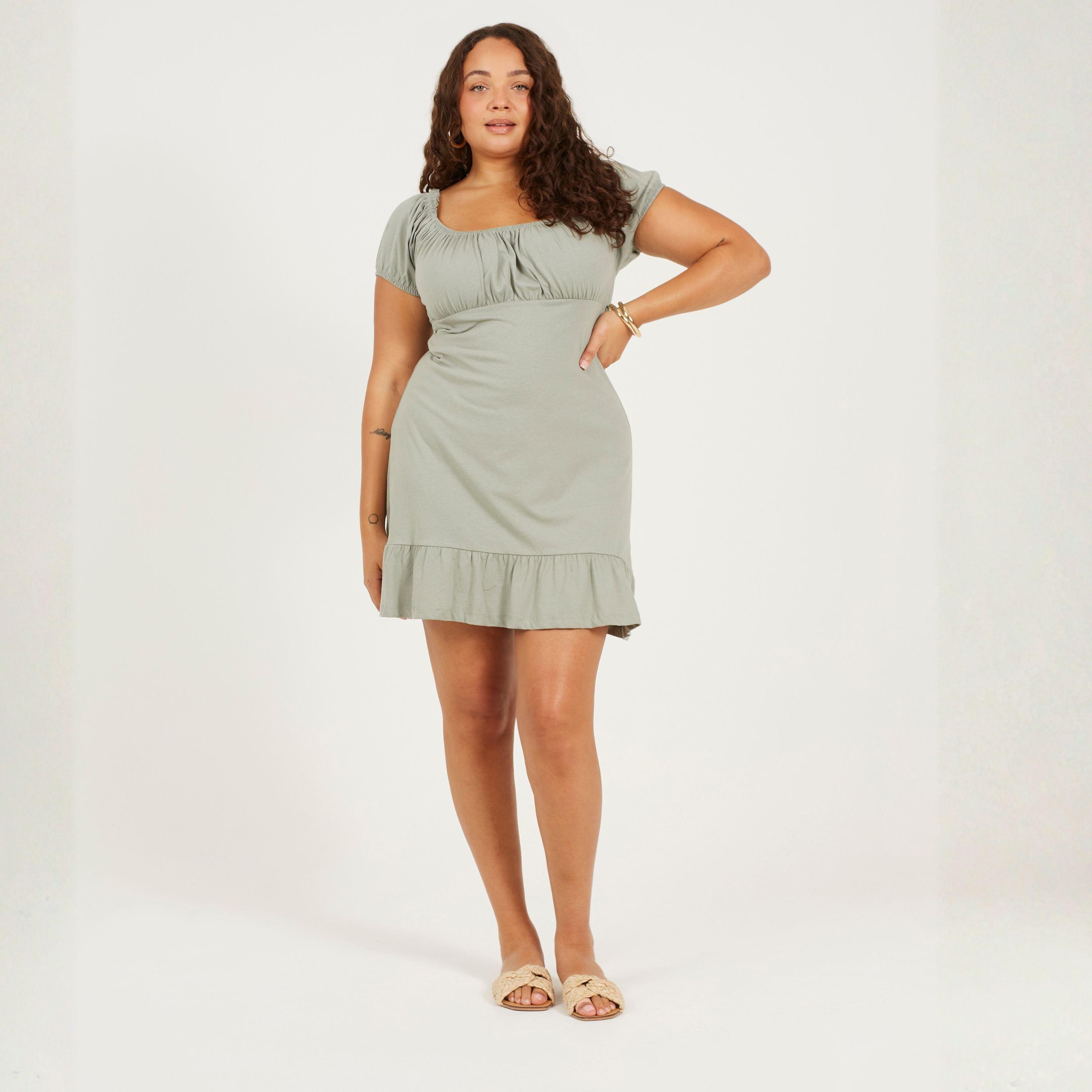 Sage - Brave Soul - Plus Size Milk Maid Dress with Puff Sleeve - 4