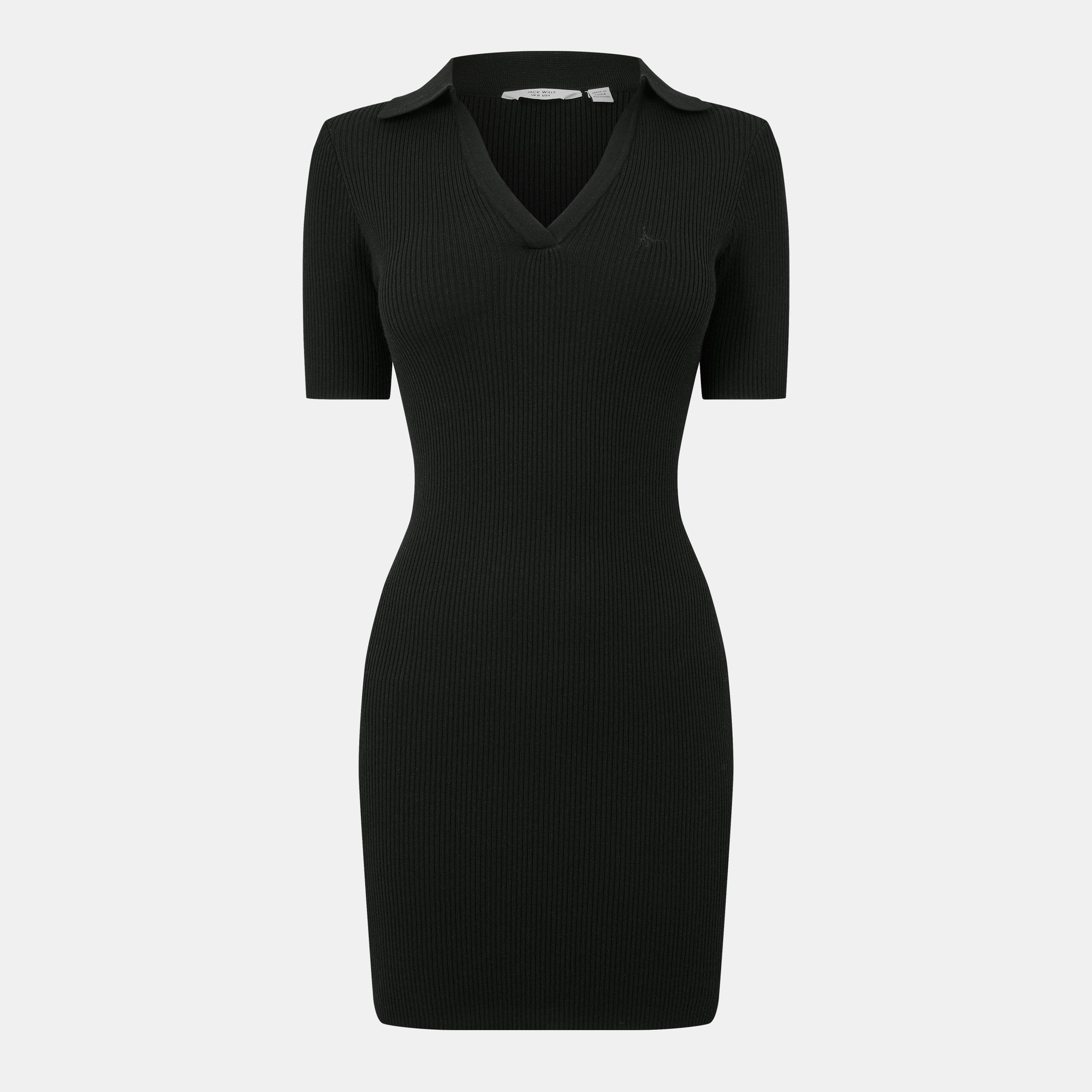 Black - Jack Wills - Rib Knit Polo Dress - 1