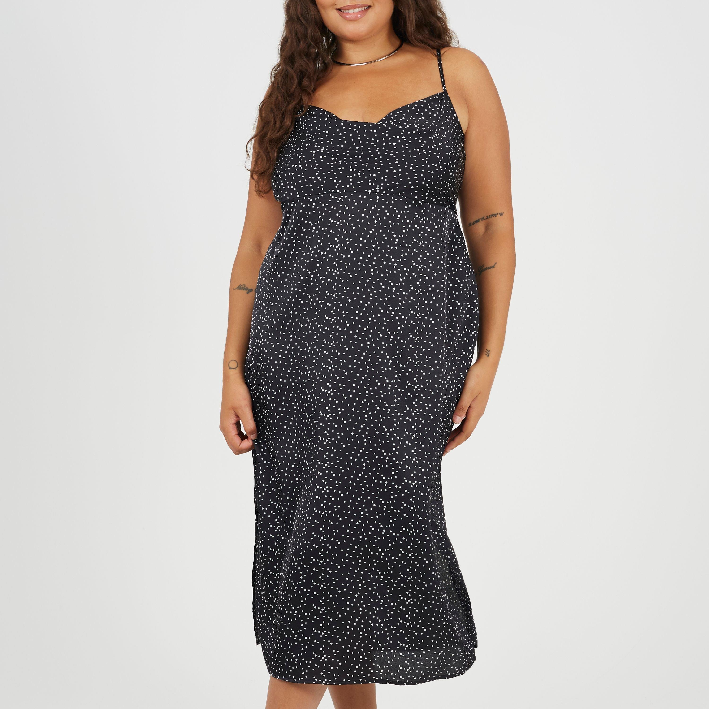 Black/White - Brave Soul - BS Plus Size Strappy Printed Midi Dress with Cowl Neck - 1