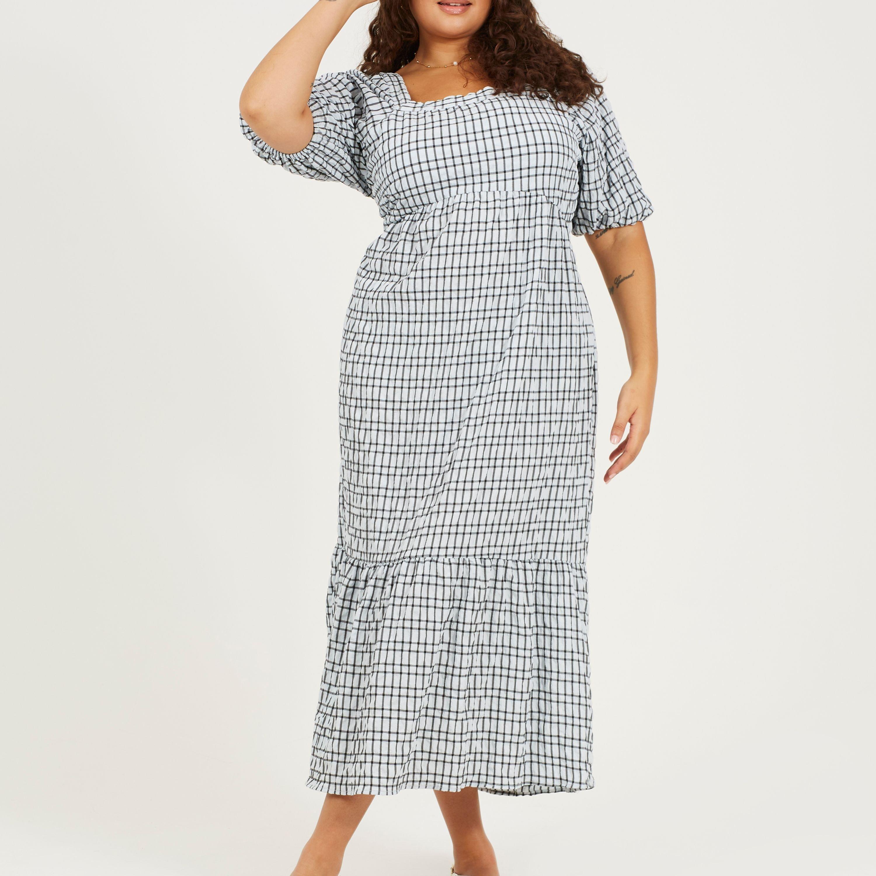 Brave Soul Women's Plus Size Seersucker Maxi Dress With Tie Back Detail - Pale Blue - 22 (4XL)