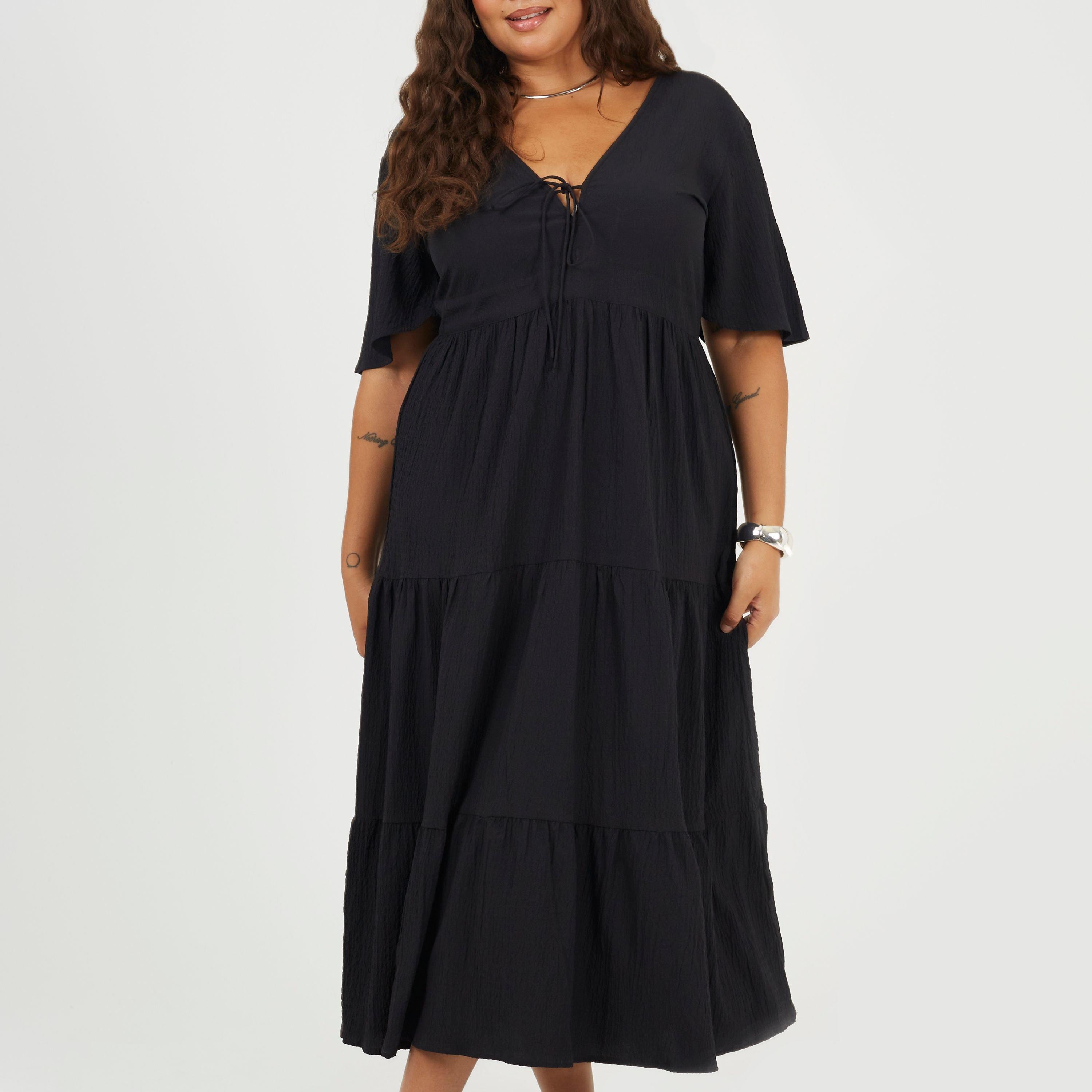 Brave Soul Women's Bs Plus Size Midi Dress With Tie Detail - Black - 20 (3XL)