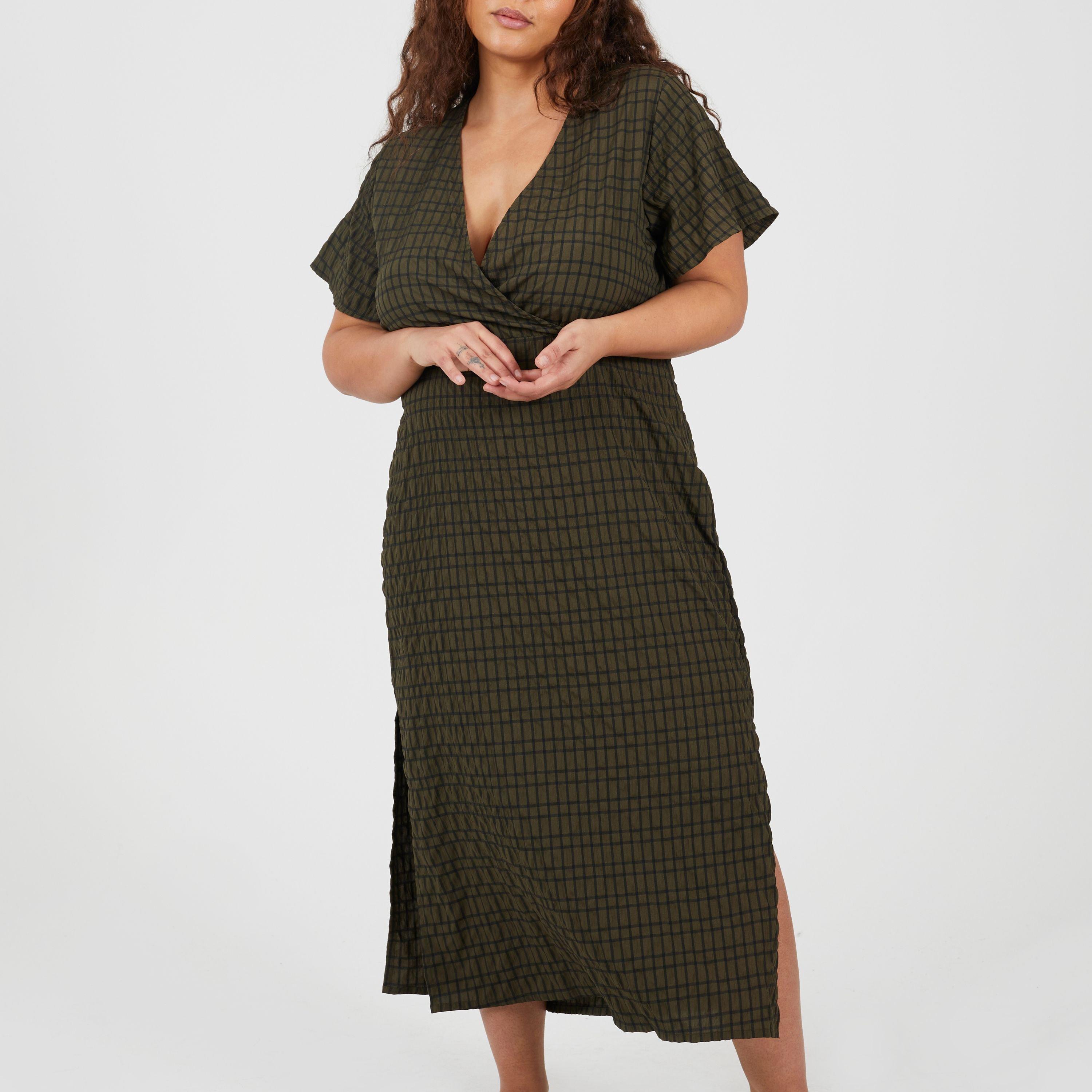Kaki/Noir - Brave Soul - BS Plus Size Midi Dress with Tie Detail - 1