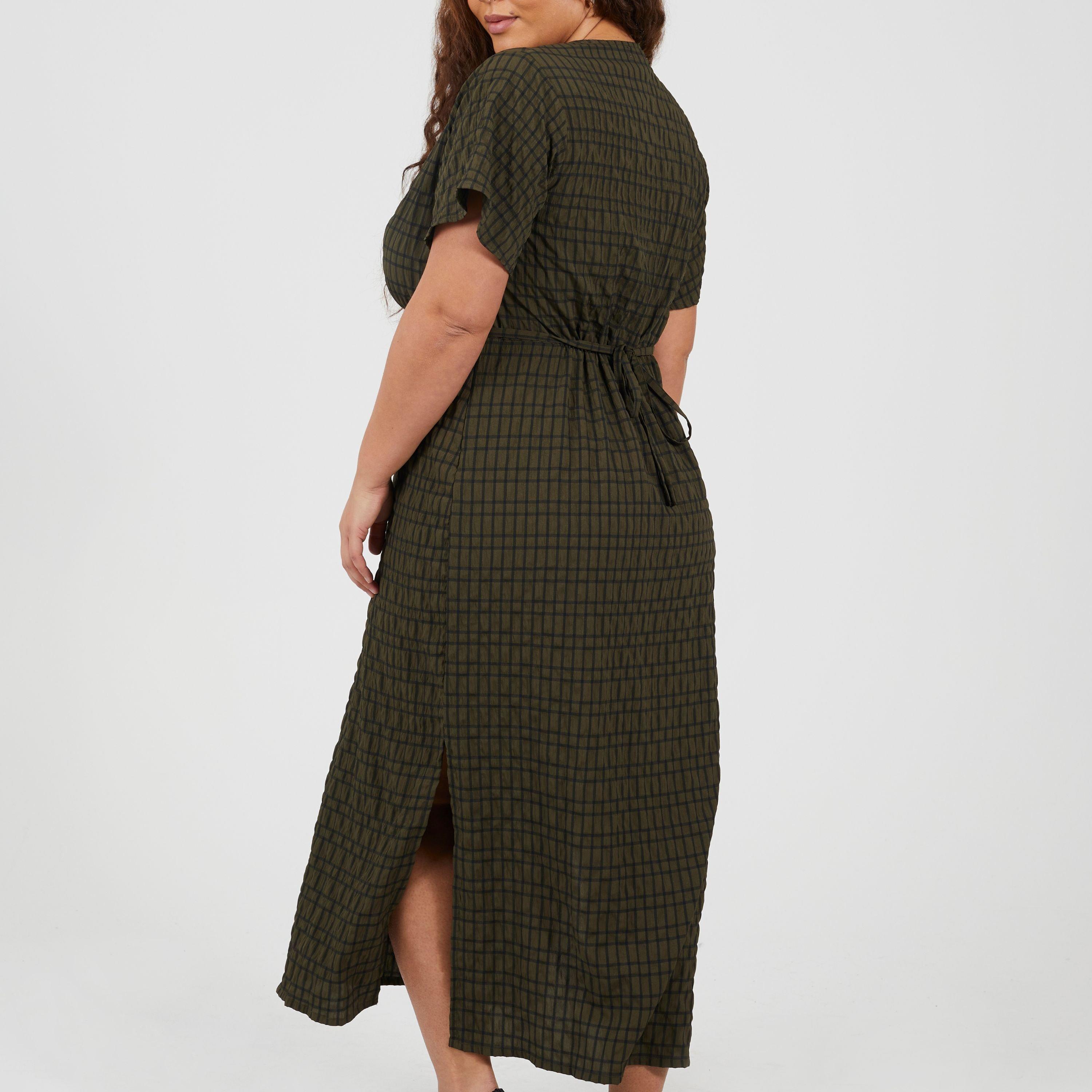 Khaki/Black - Brave Soul - BS Plus Size Midi Dress with Tie Detail - 2