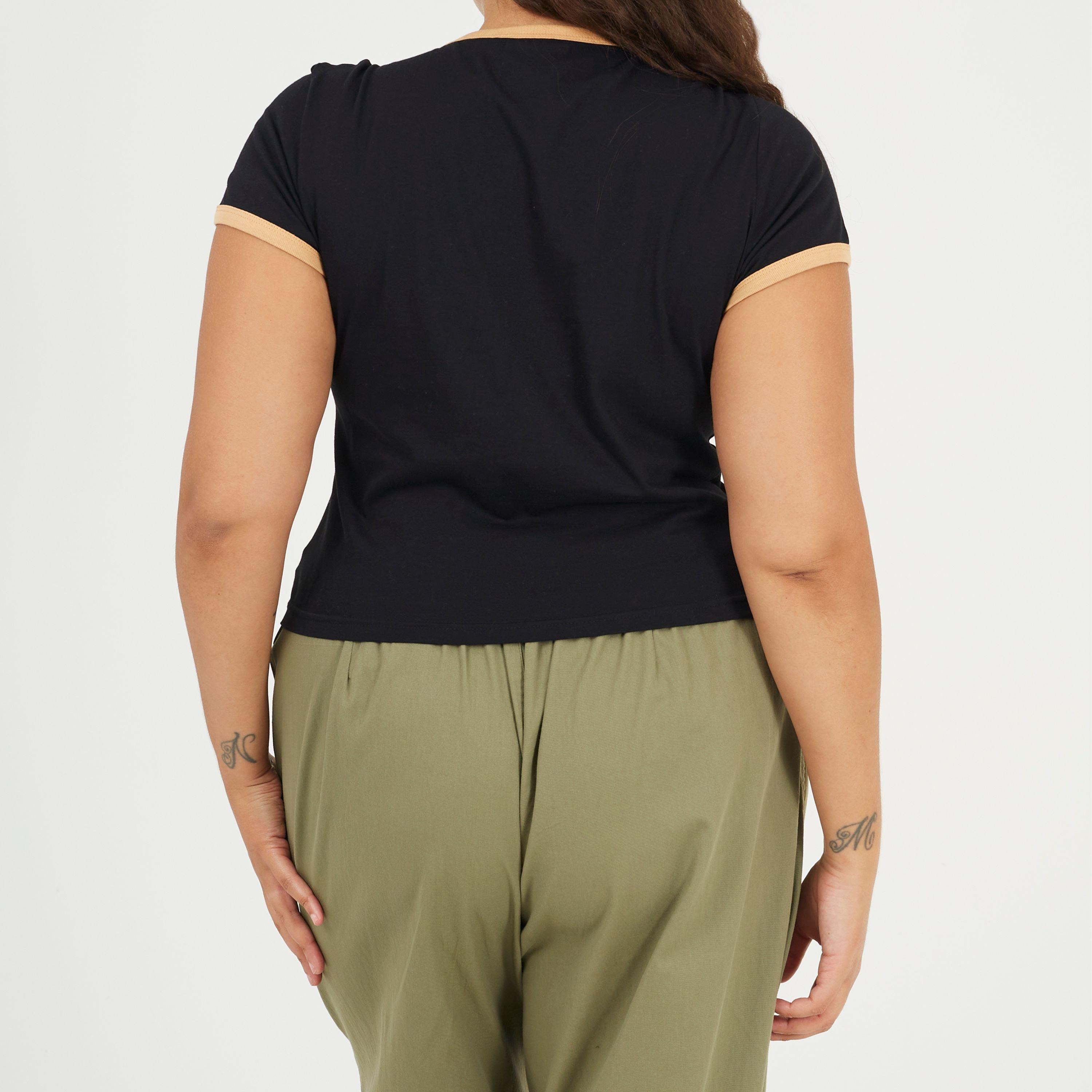 Sort/Kamel - Brave Soul - Plus Size Short Sleeve T-shit with Contrast Neck and Sleeve Rib - 2