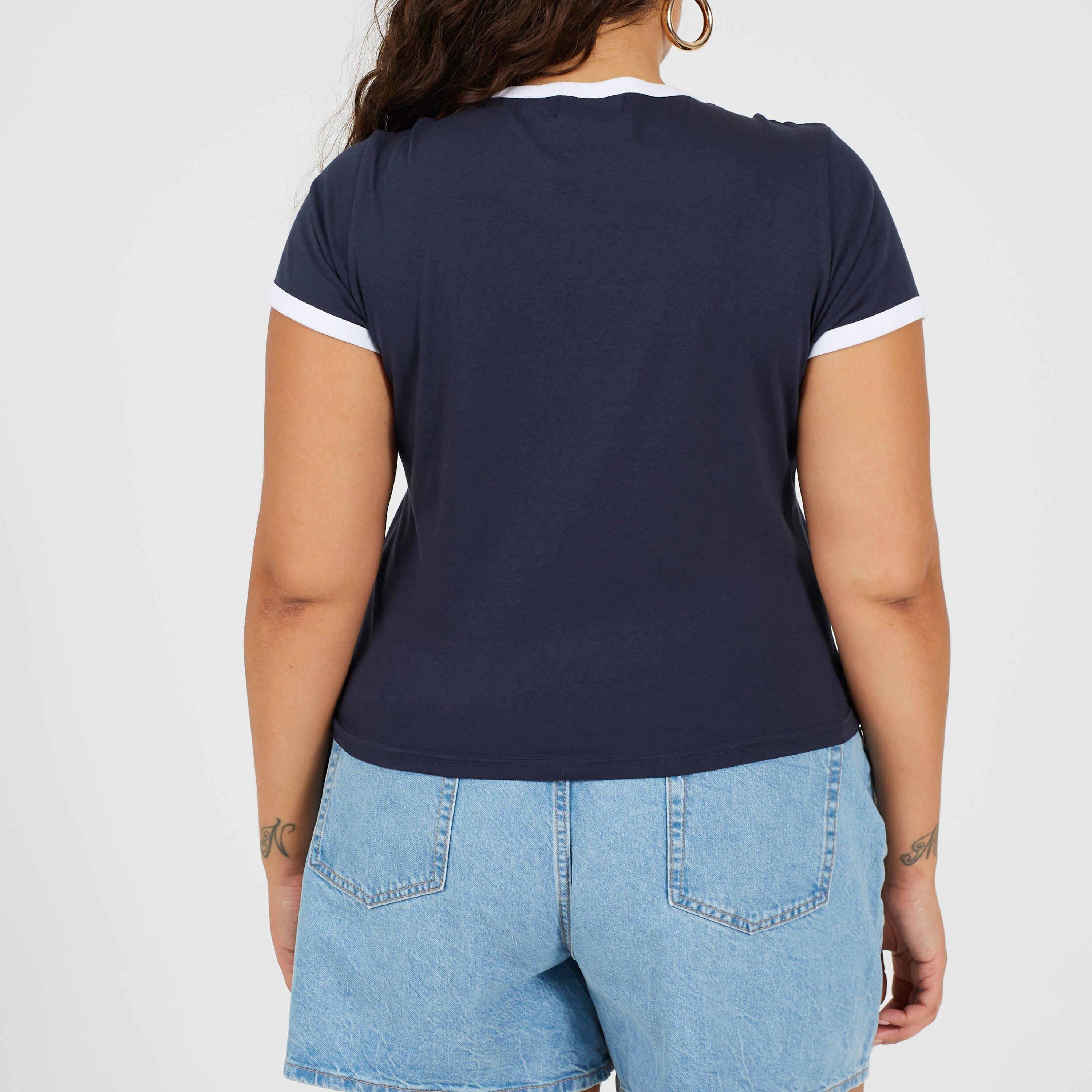 Navy/White - Brave Soul - Plus Size Short Sleeve T-shit with Contrast Neck and Sleeve Rib - 2