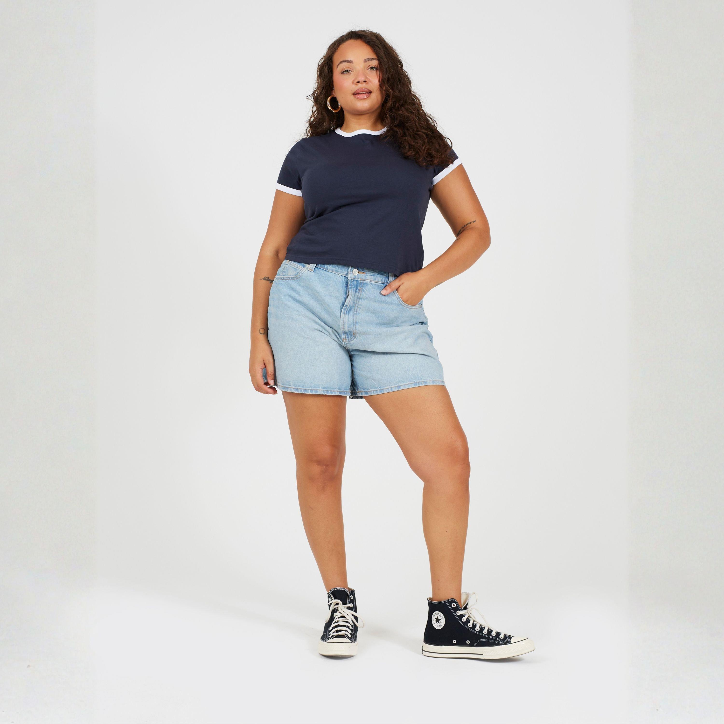 Navy/White - Brave Soul - Plus Size Short Sleeve T-shit with Contrast Neck and Sleeve Rib - 4