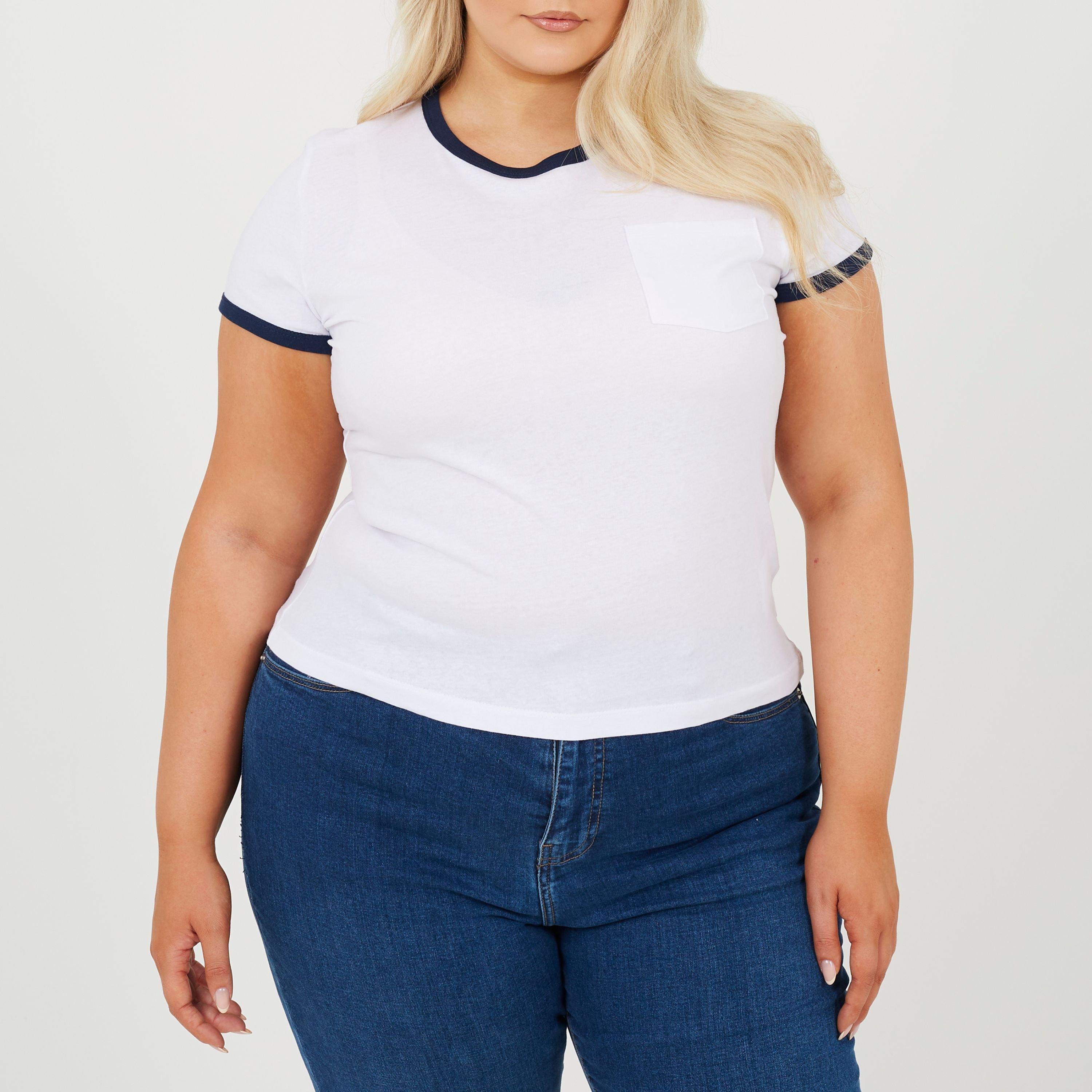 White/Navy - Brave Soul - BS Plus Size Short Sleeve T-shit with Contrast Neck and Sleeve Rib and Pocket - 1