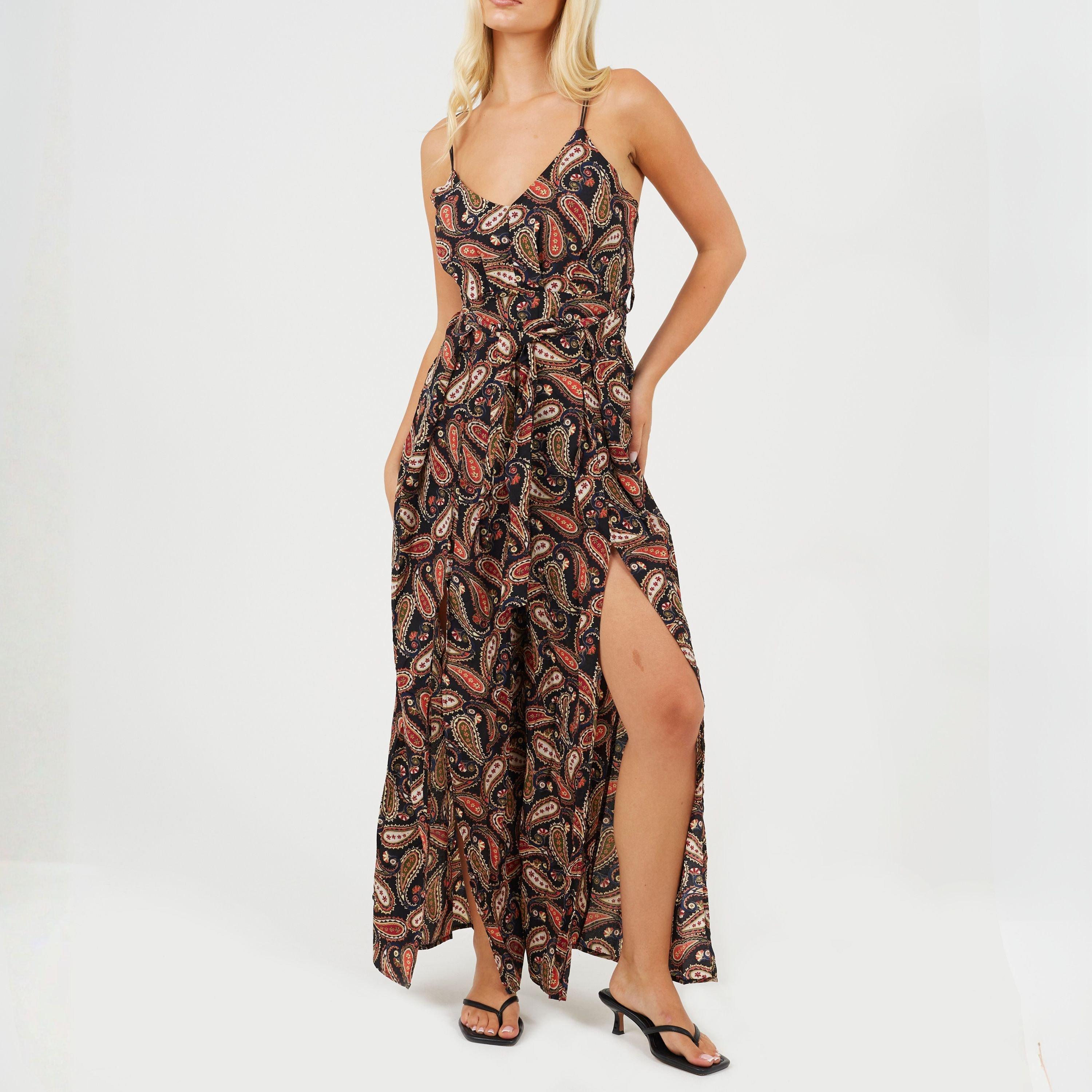 Zwart - Brave Soul - Womens Vest Top Paisley Print Jumpsuit with Split Leg Detail - 1
