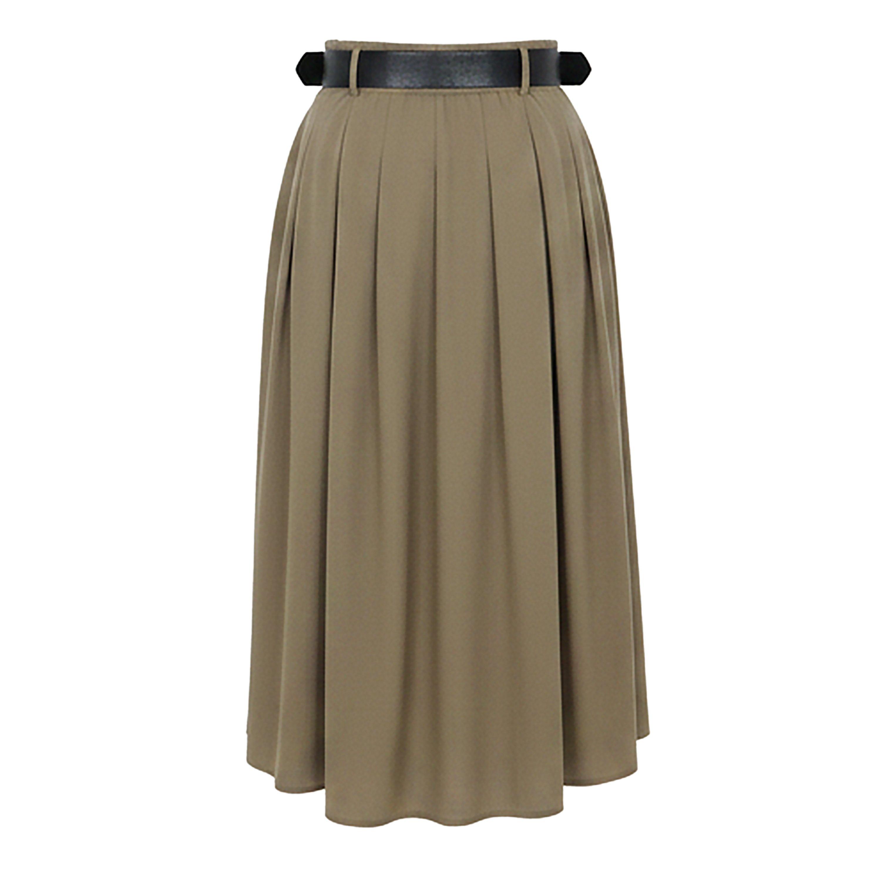 Khaki - AX Paris - Khaki 2 in 1 Pleated Skirt Belted Midi Dress - 2