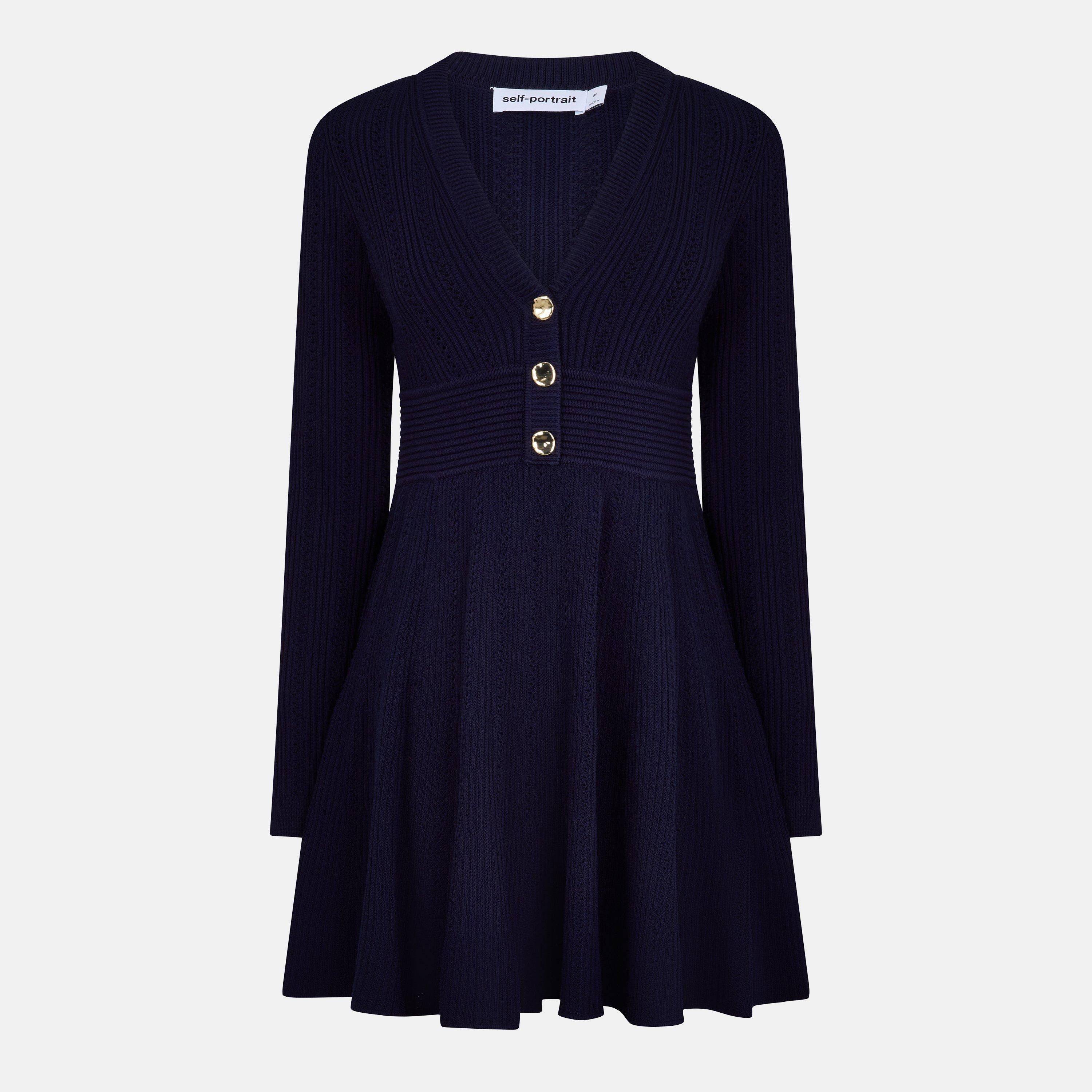 Navy - Self Portrait - Women's Pointelle Mini Dress - 1