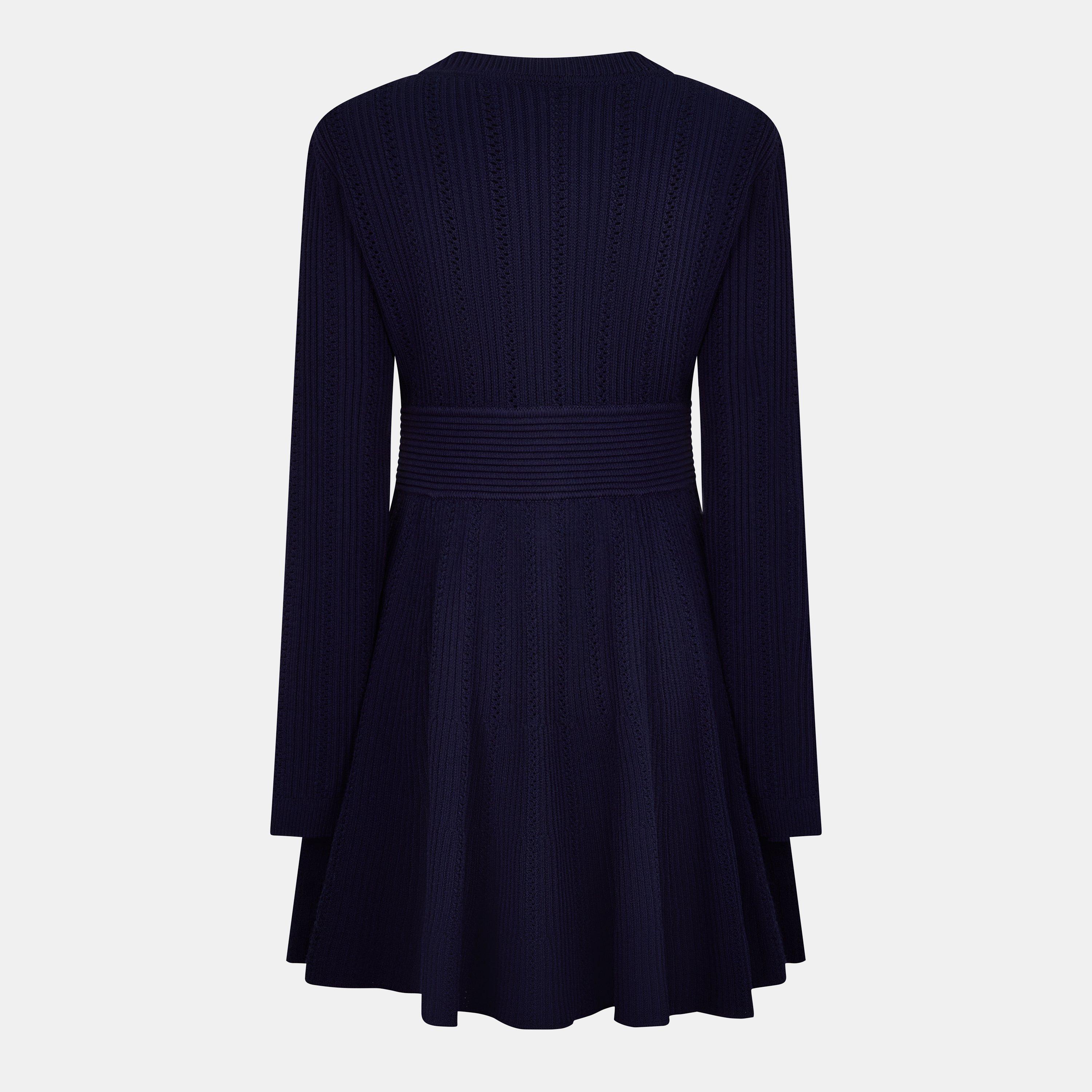 Navy - Self Portrait - Women's Pointelle Mini Dress - 2