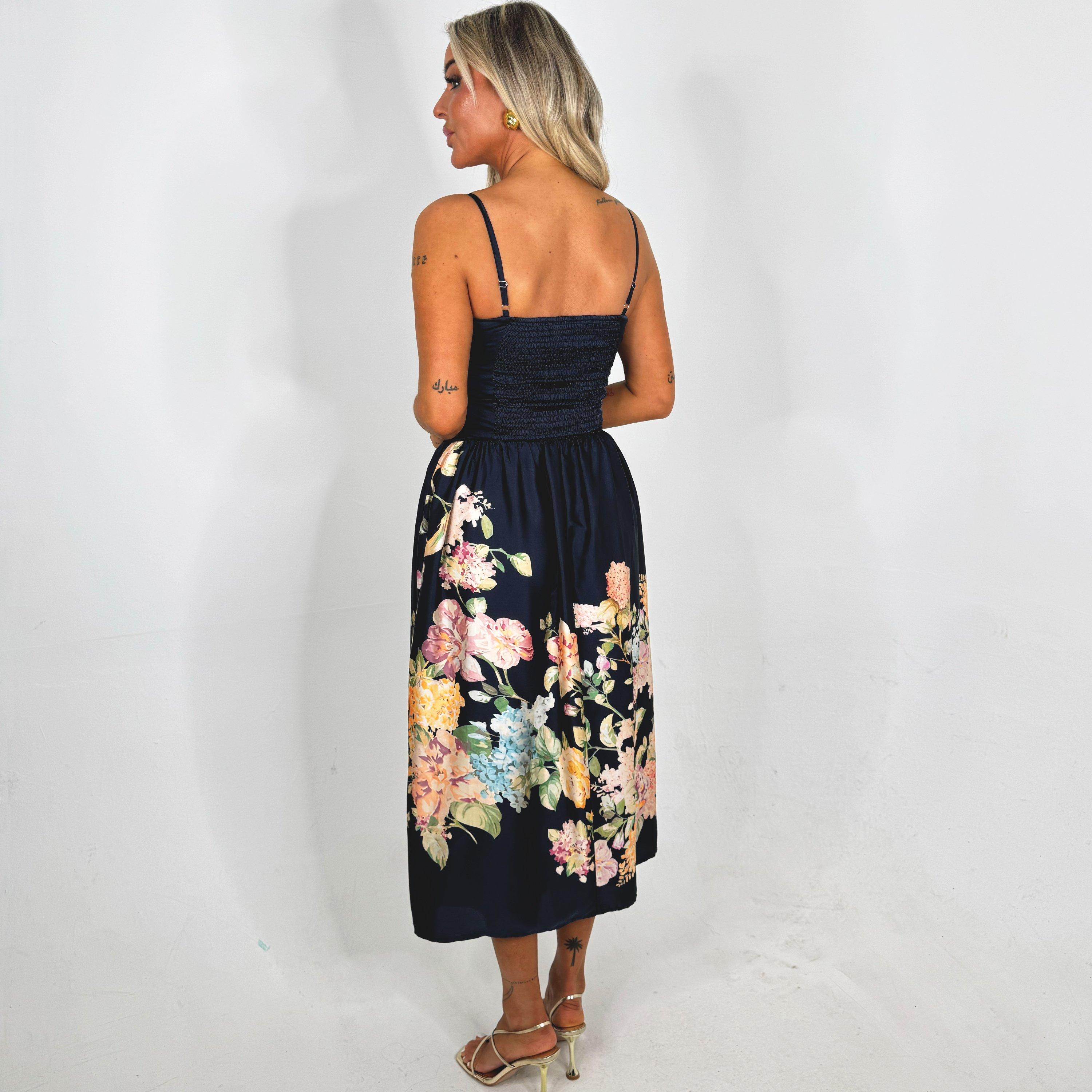 Navy - AX Paris - Navy Floral Print Detail Strappy Midi Dress - 3