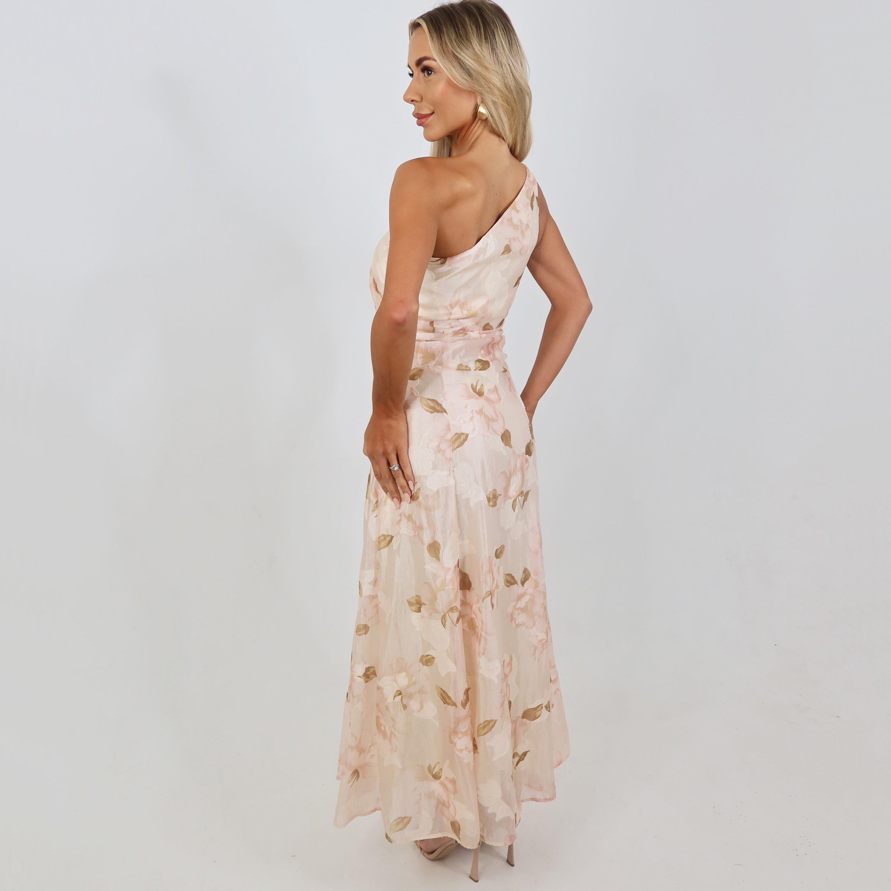 Blush - AX Paris - Blush Floral Embroidered Chiffon One Shoulder Midi Dress - 3