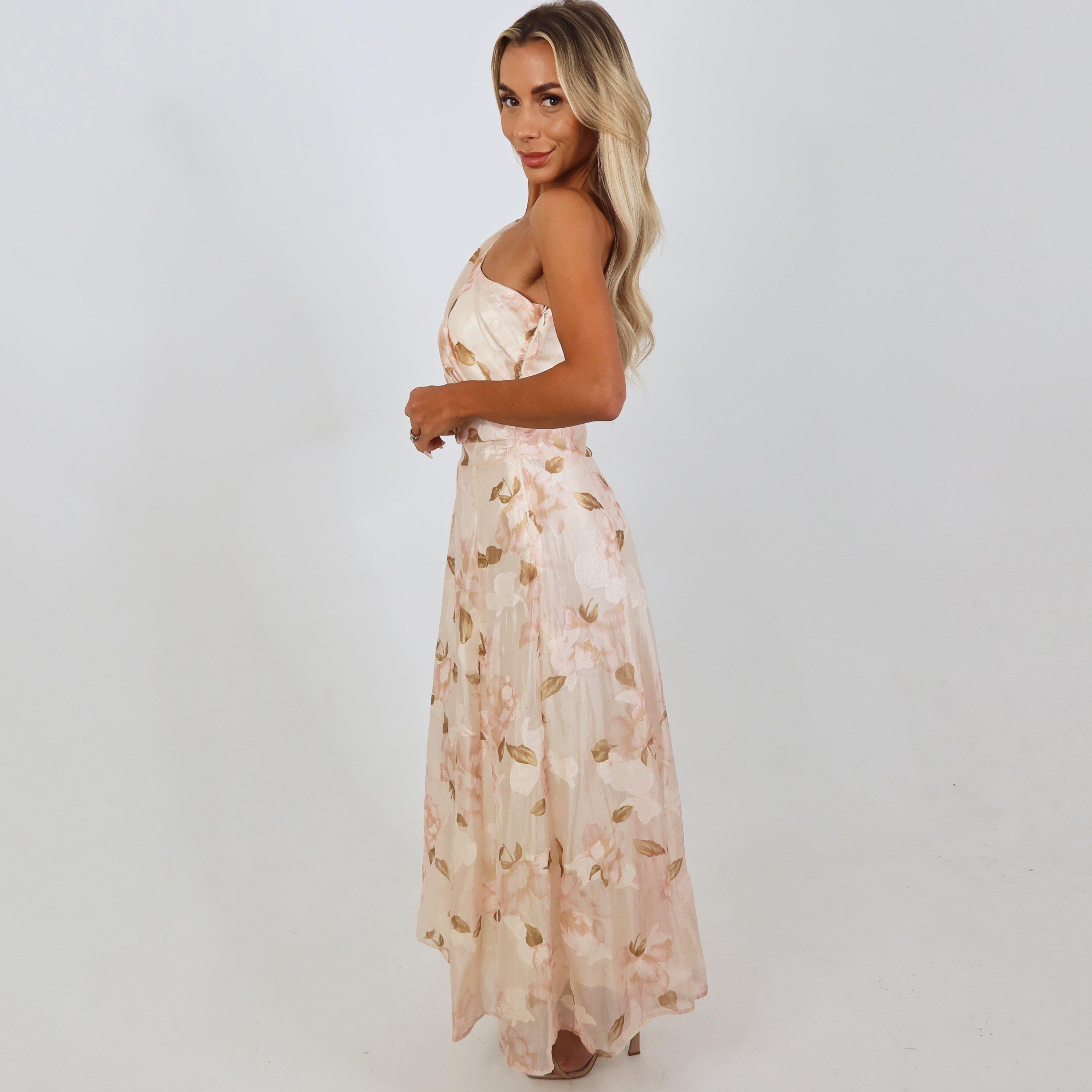 Blush - AX Paris - Blush Floral Embroidered Chiffon One Shoulder Midi Dress - 4