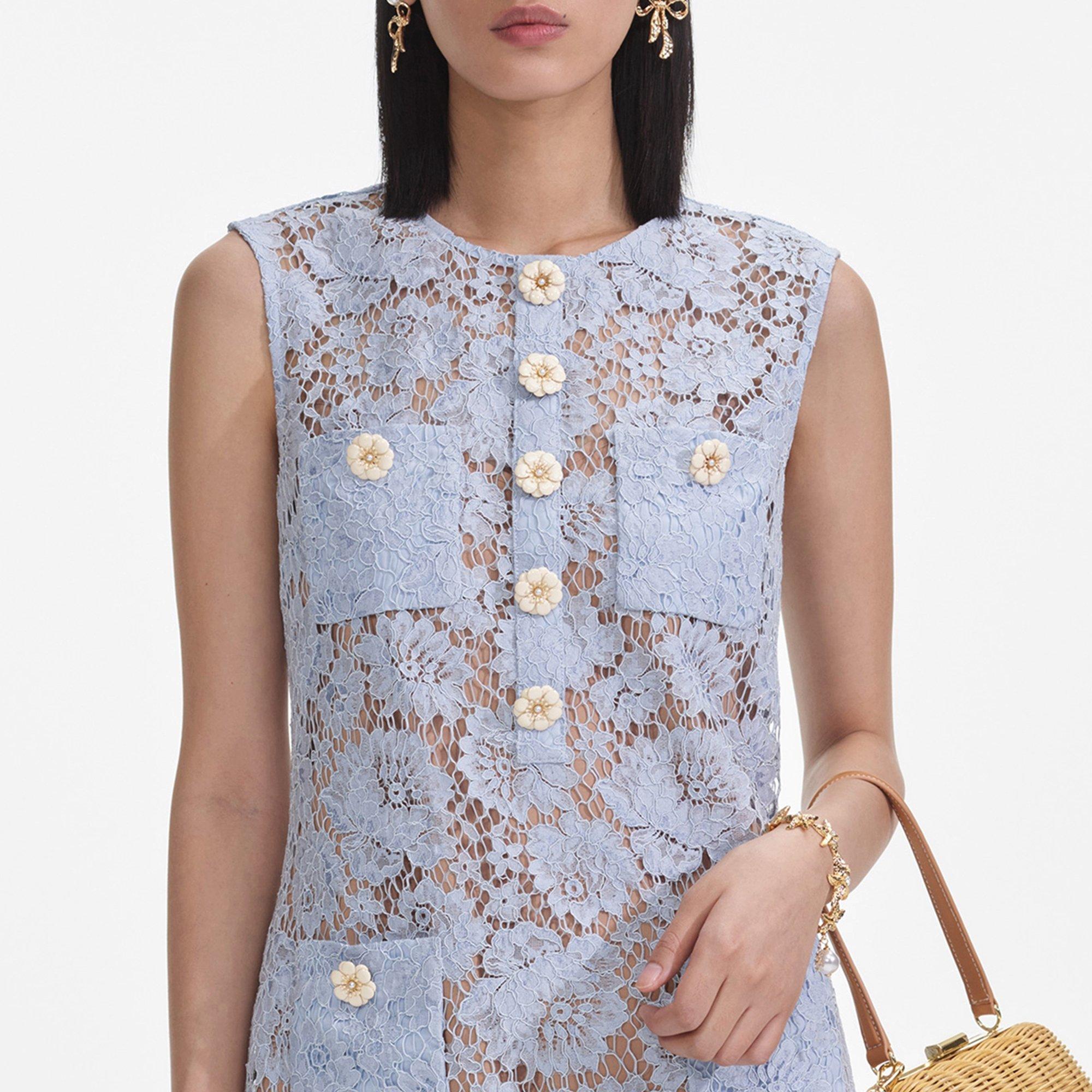 Blue - Self Portrait - Women's Fine Lace Mini Dress - 3