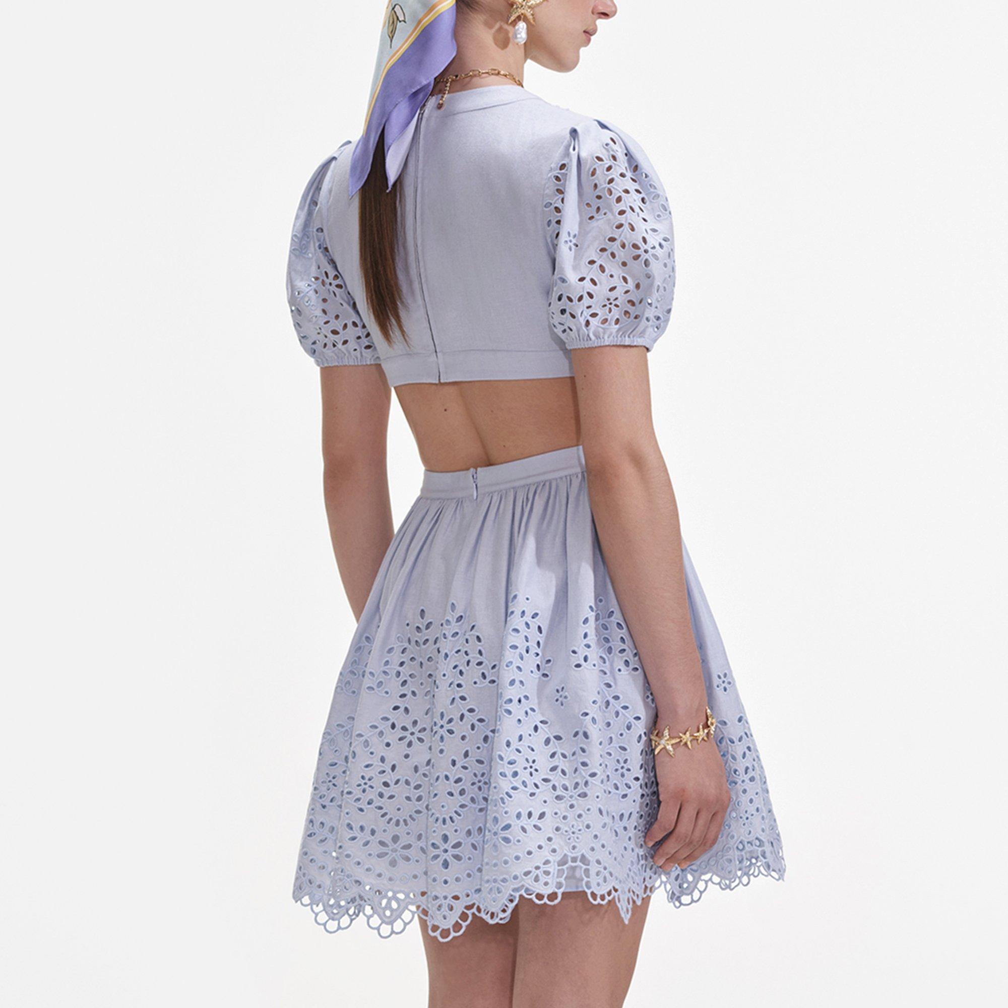 Blue - Self Portrait - Women's Brdrie Cut Mini Dress - 3