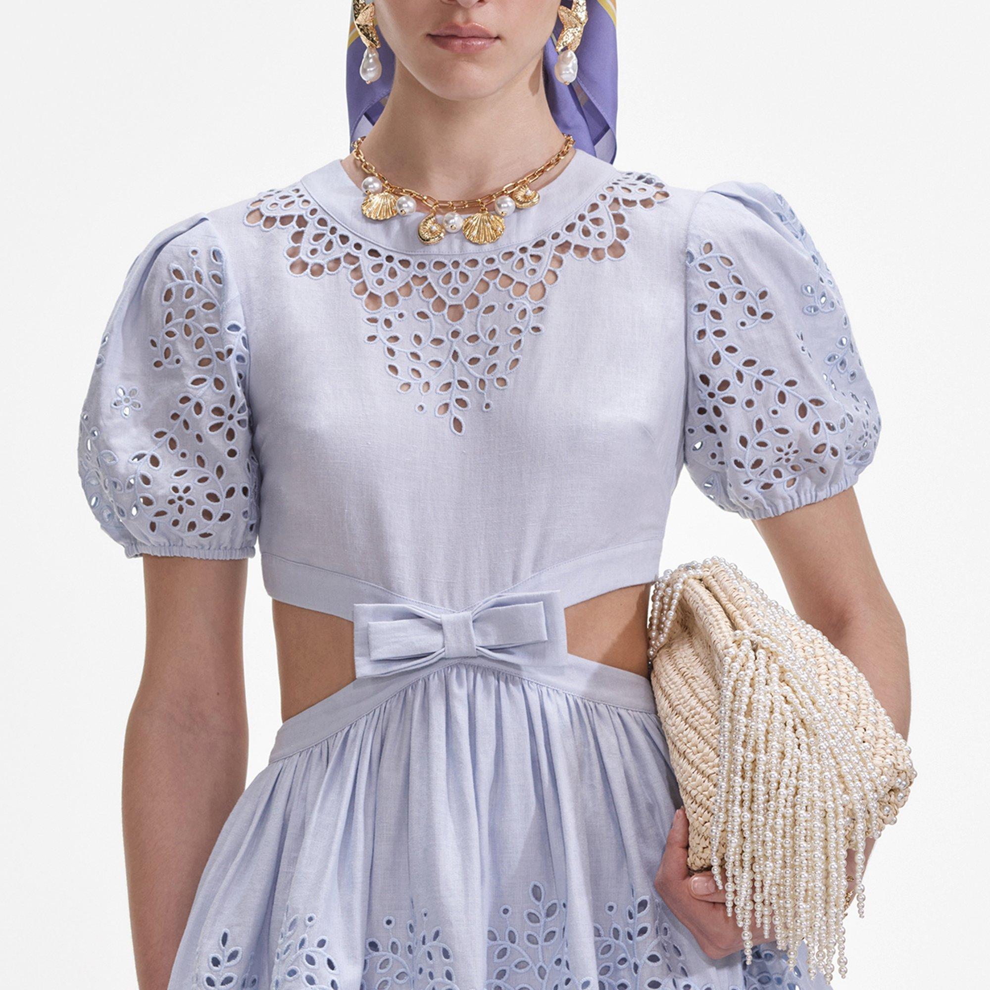 Blue - Self Portrait - Women's Brdrie Cut Mini Dress - 4