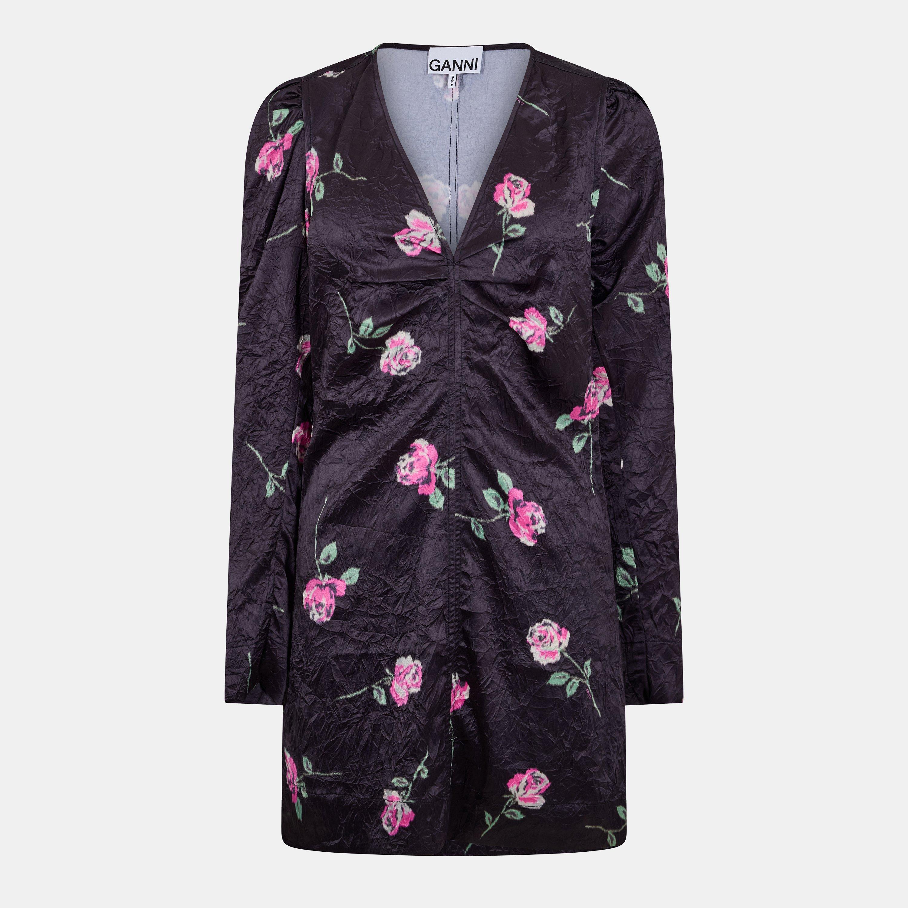Ganni Women's Satin V Neck Mini Dress - Black - Size 8 (34)