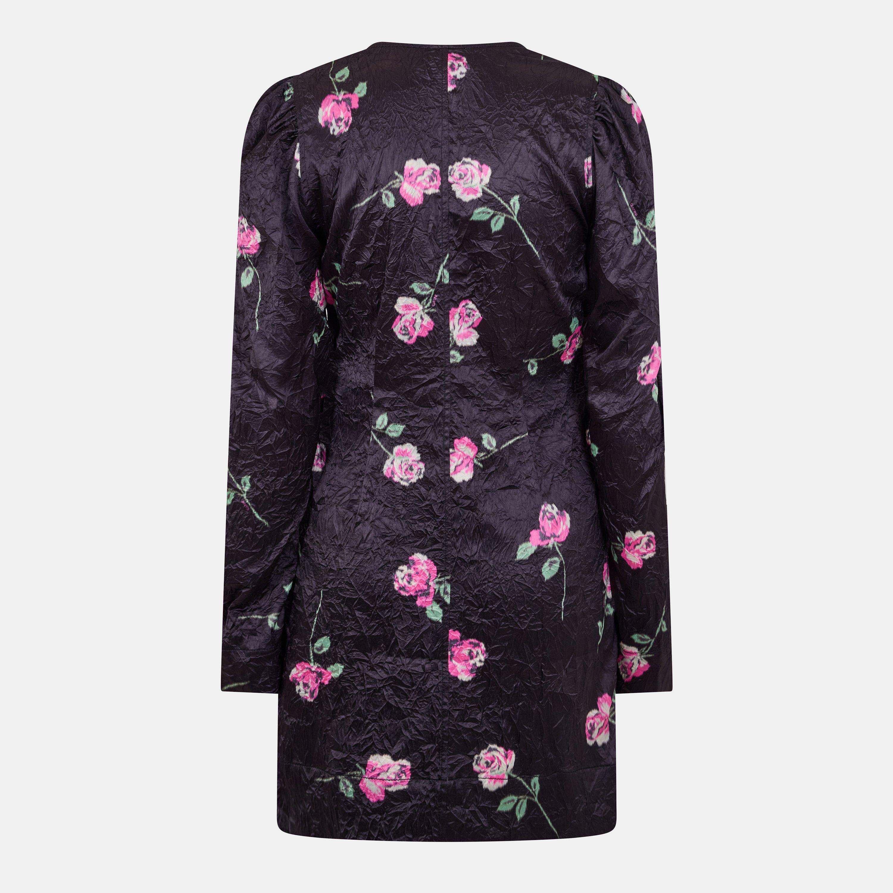 Black - Ganni - Women's Satin V Neck Mini Dress - 2