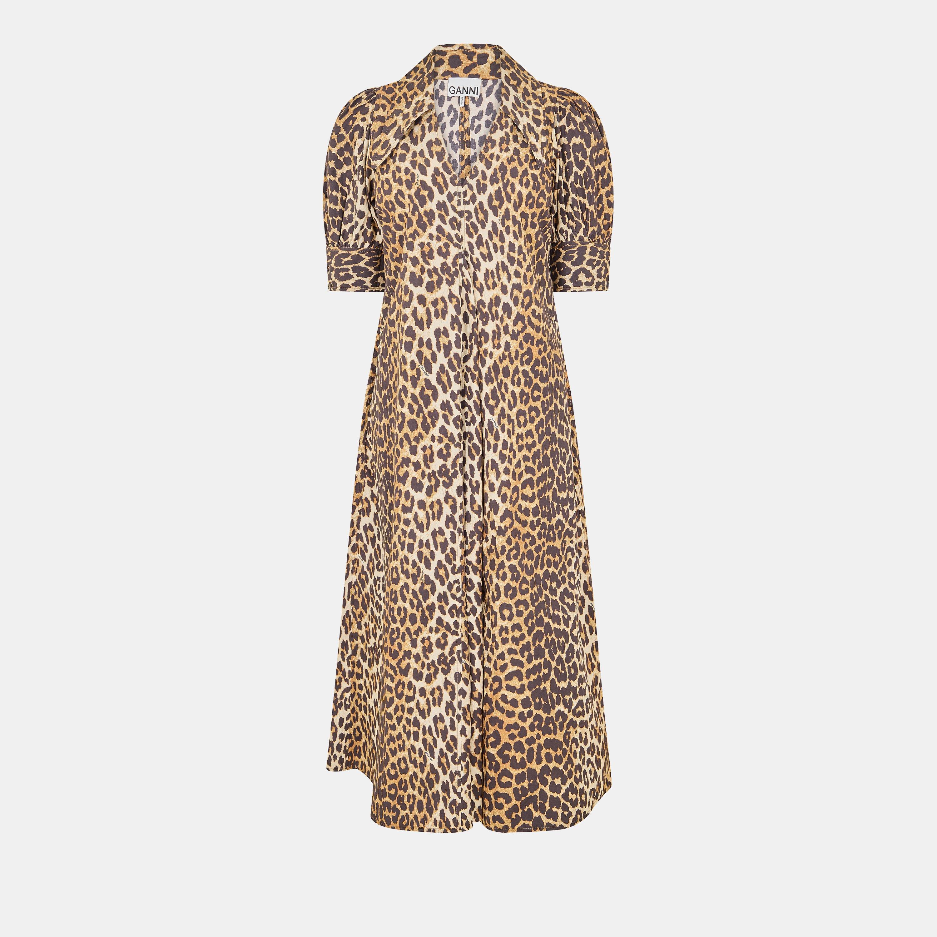 Ganni Women's Poplin Smock Dress - Leopard - Size 8 (34)