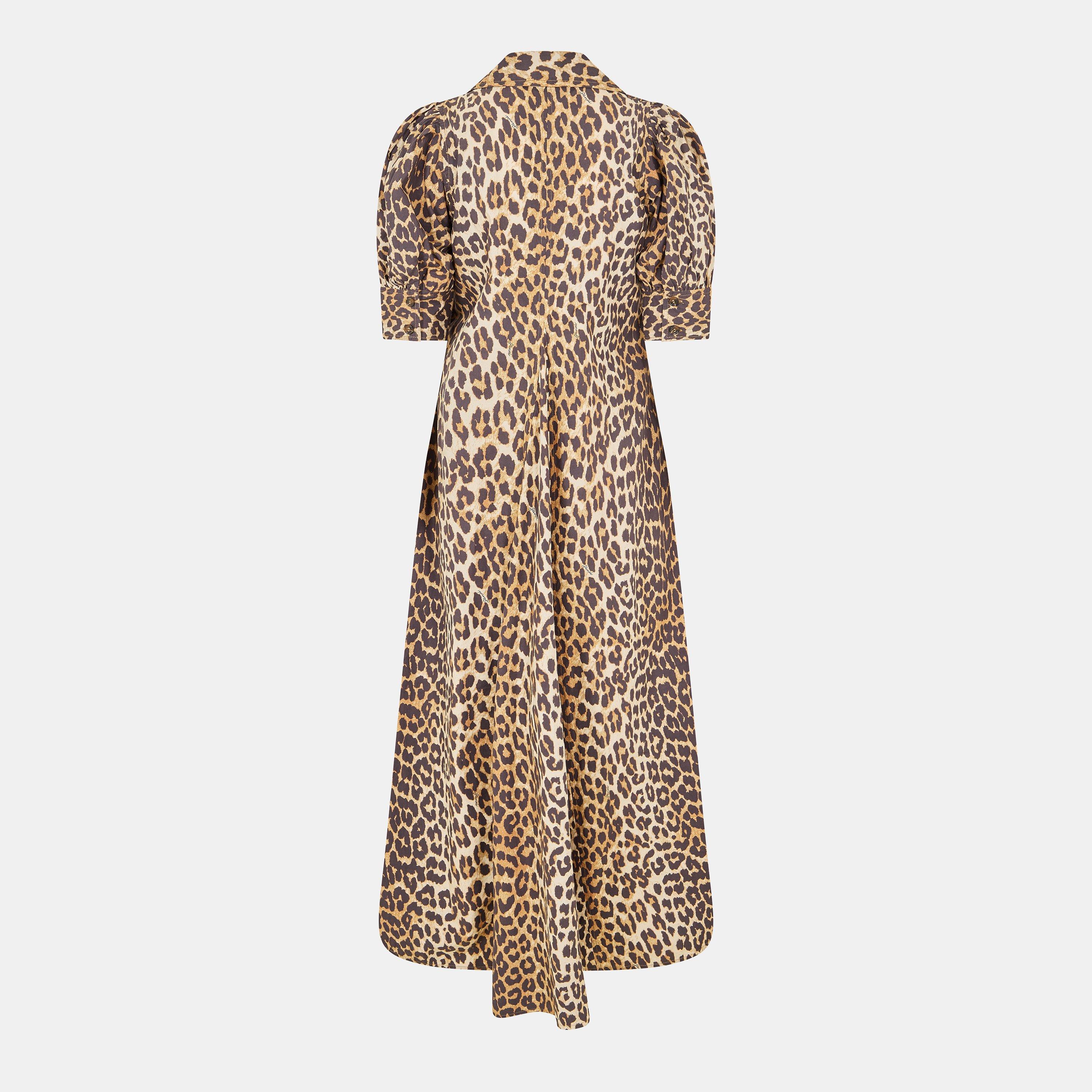 Leopard - Ganni - Women's Poplin Smock Dress - 2