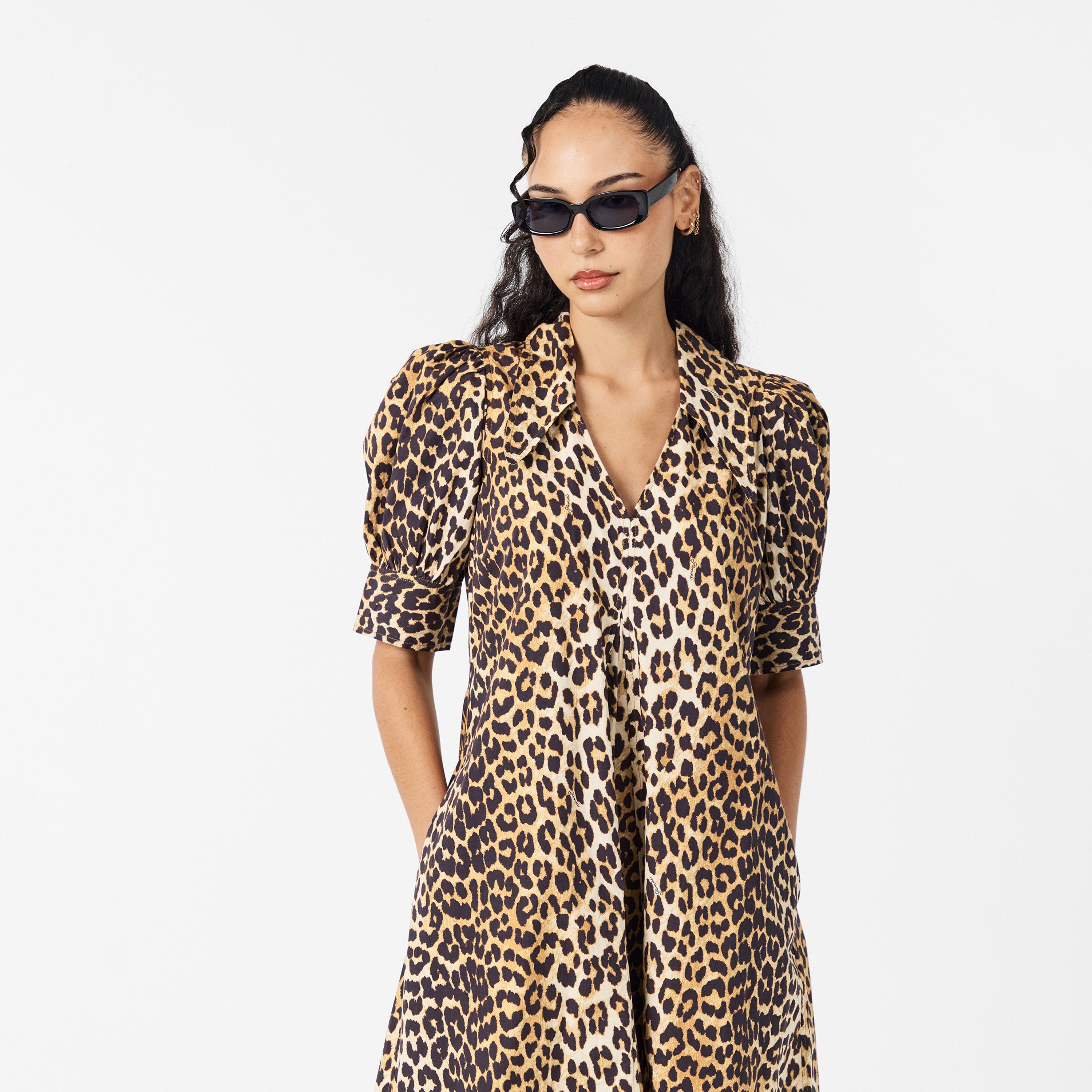 Leopard - Ganni - Women's Poplin Smock Dress - 3