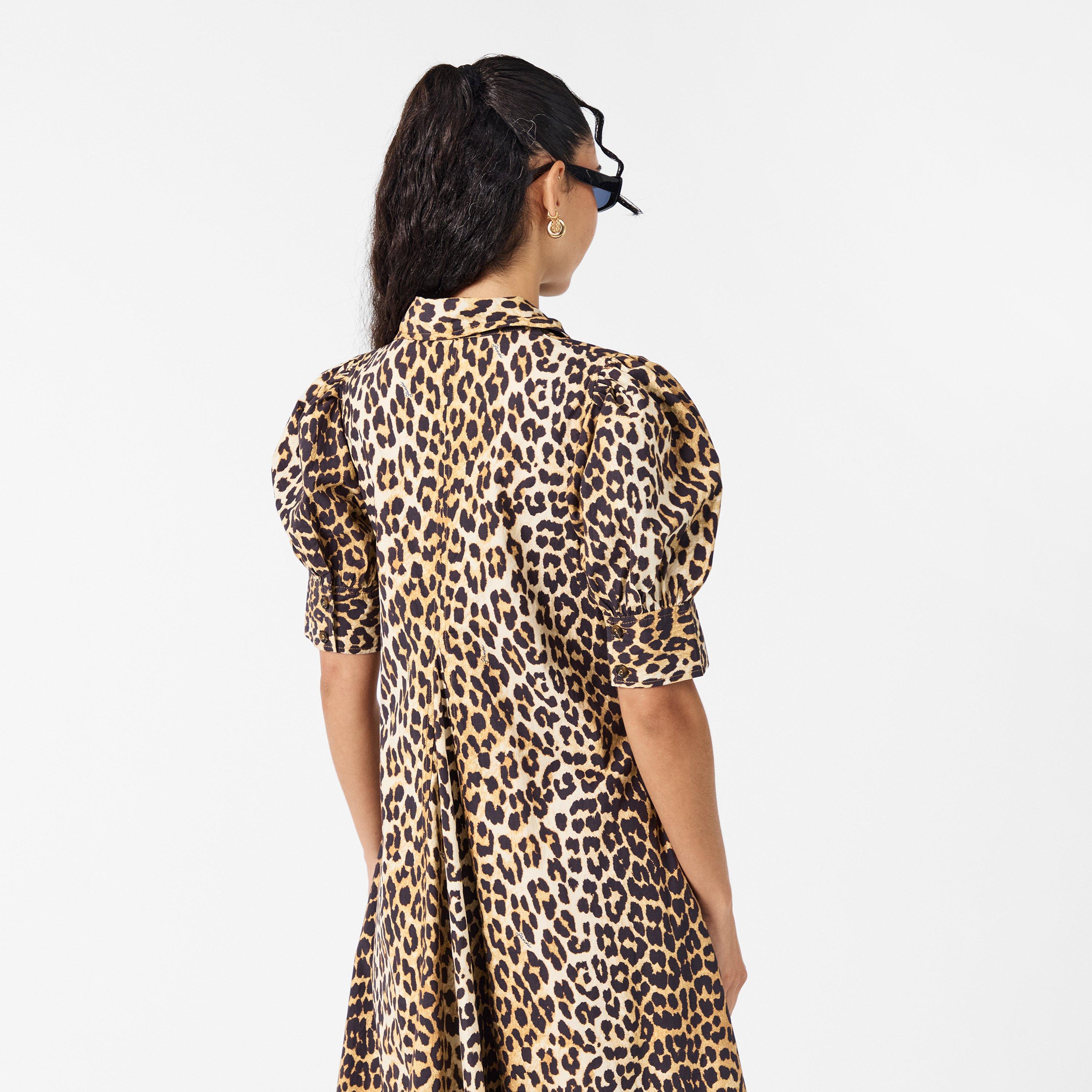 Leopard - Ganni - Women's Poplin Smock Dress - 4