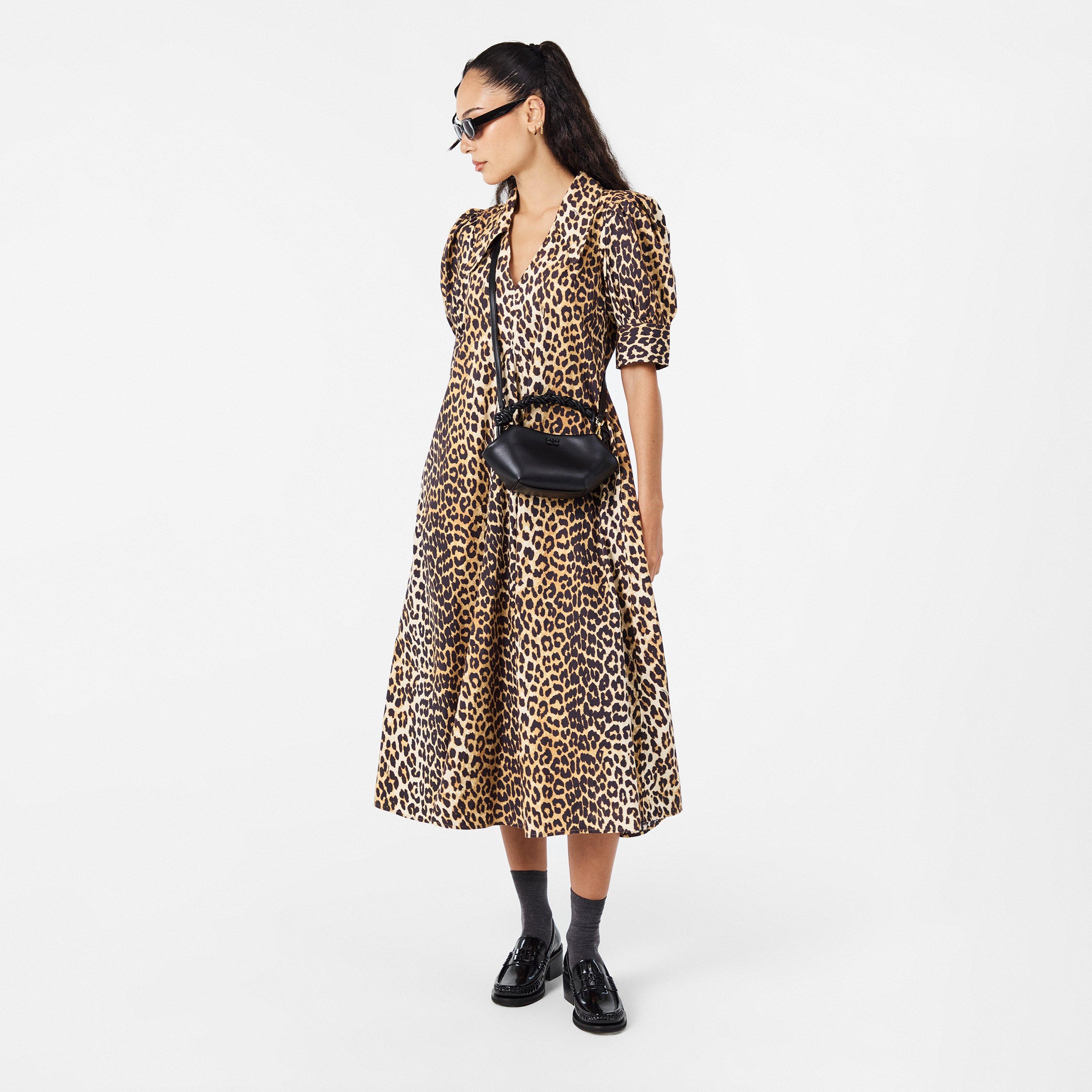 Leopard - Ganni - Women's Poplin Smock Dress - 6