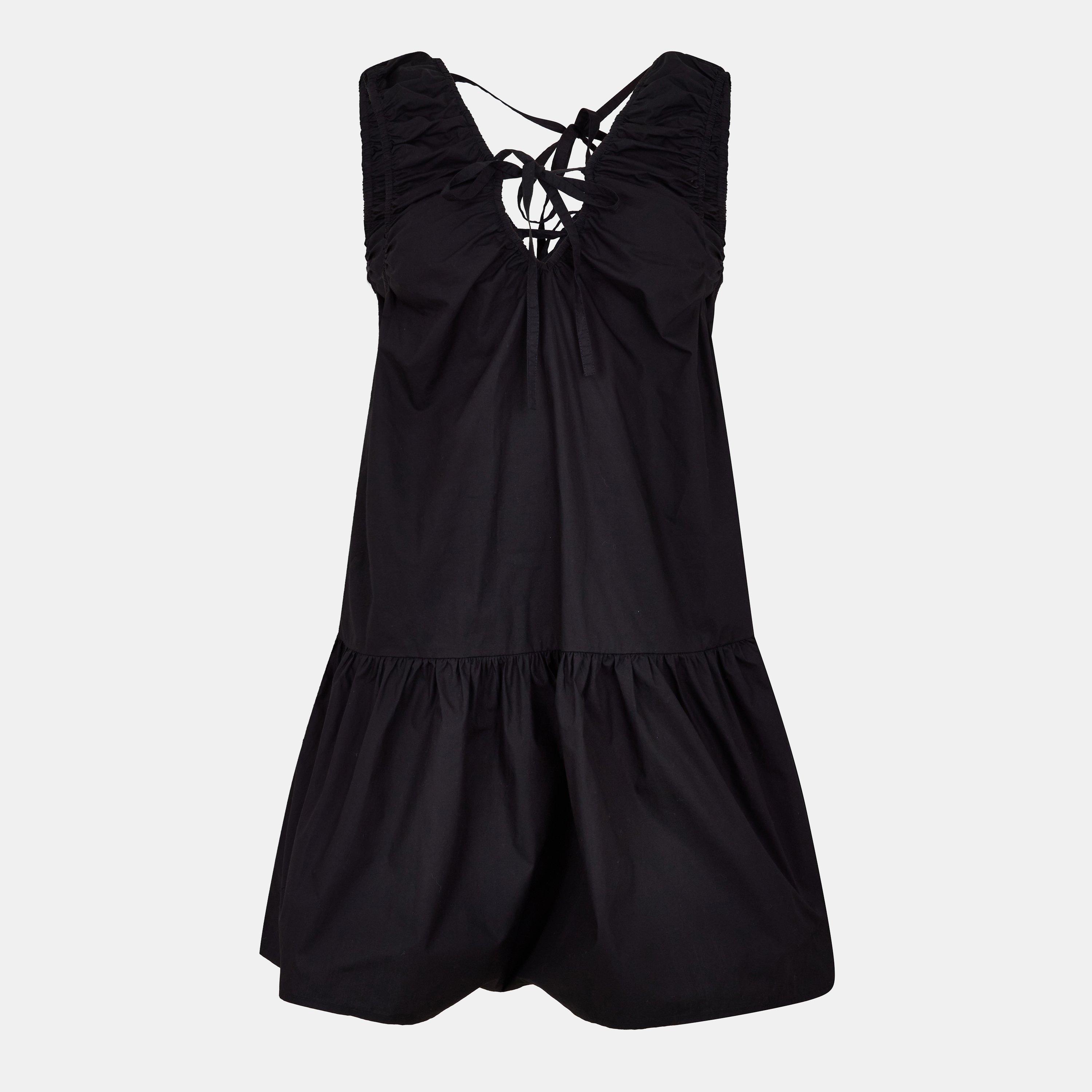 Black - Ganni - Women's Poplin Mini Dress - 1