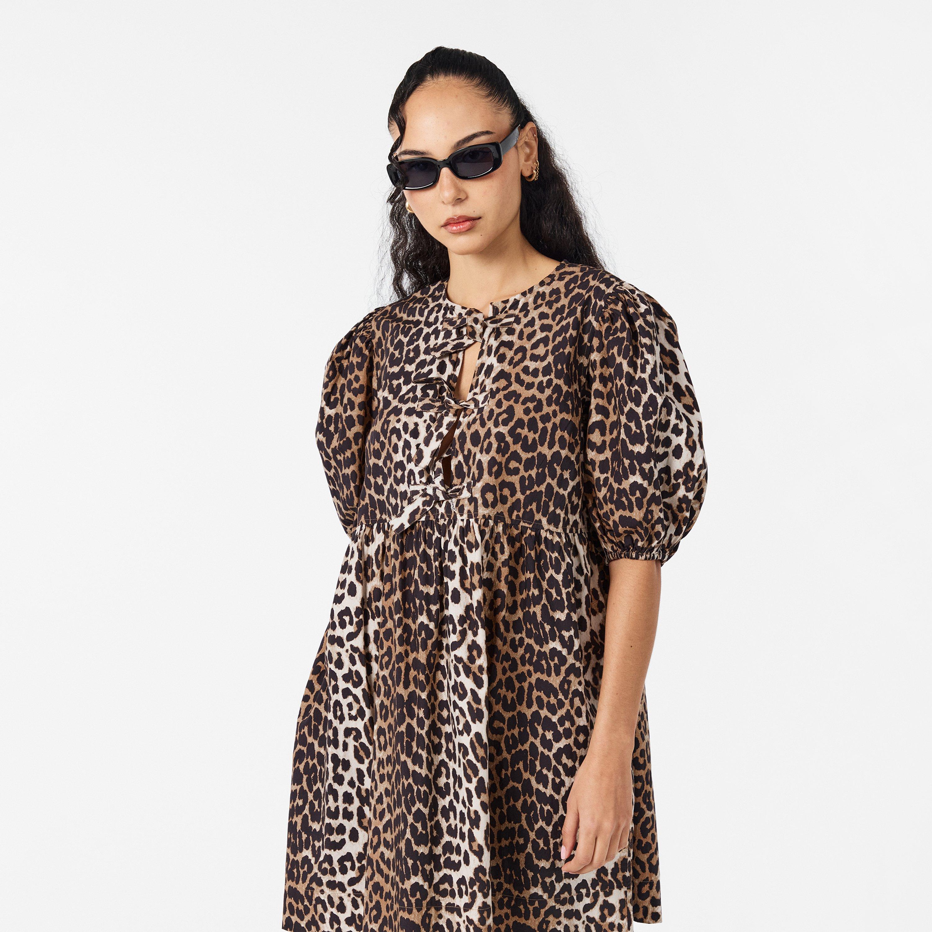 Leopard - Ganni - Women's Tieup Mini Dress - 3
