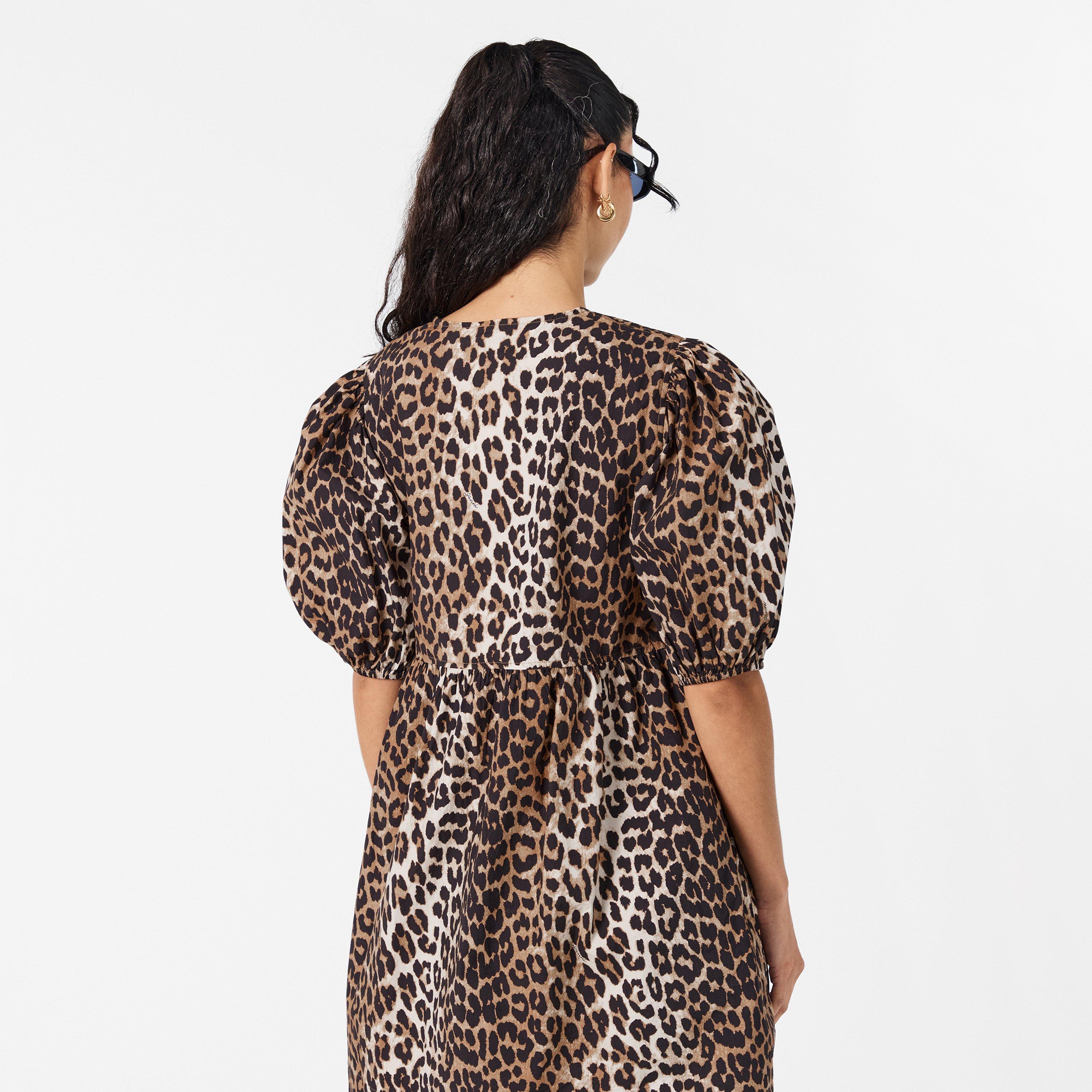 Leopard - Ganni - Women's Tieup Mini Dress - 4