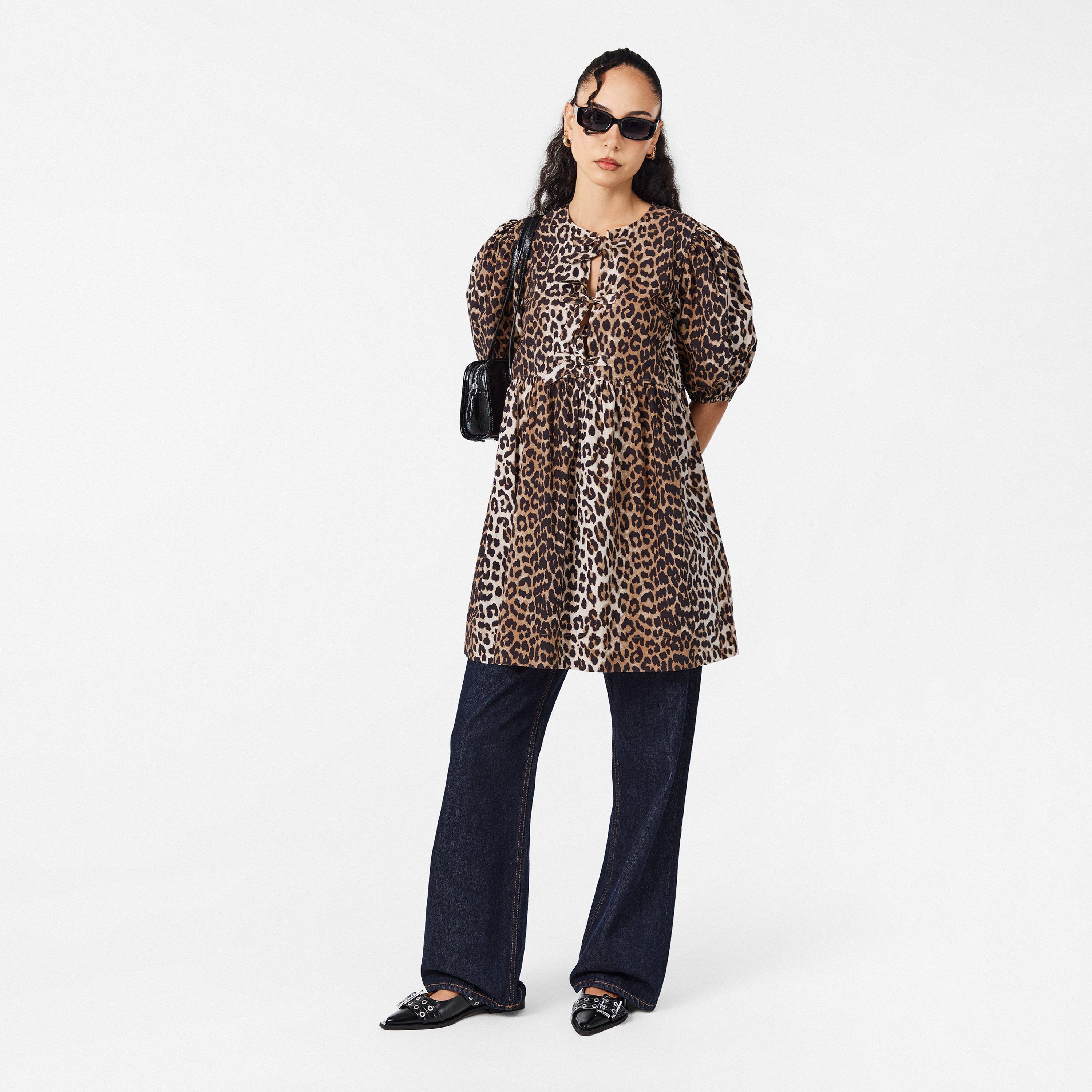Leopard - Ganni - Women's Tieup Mini Dress - 6