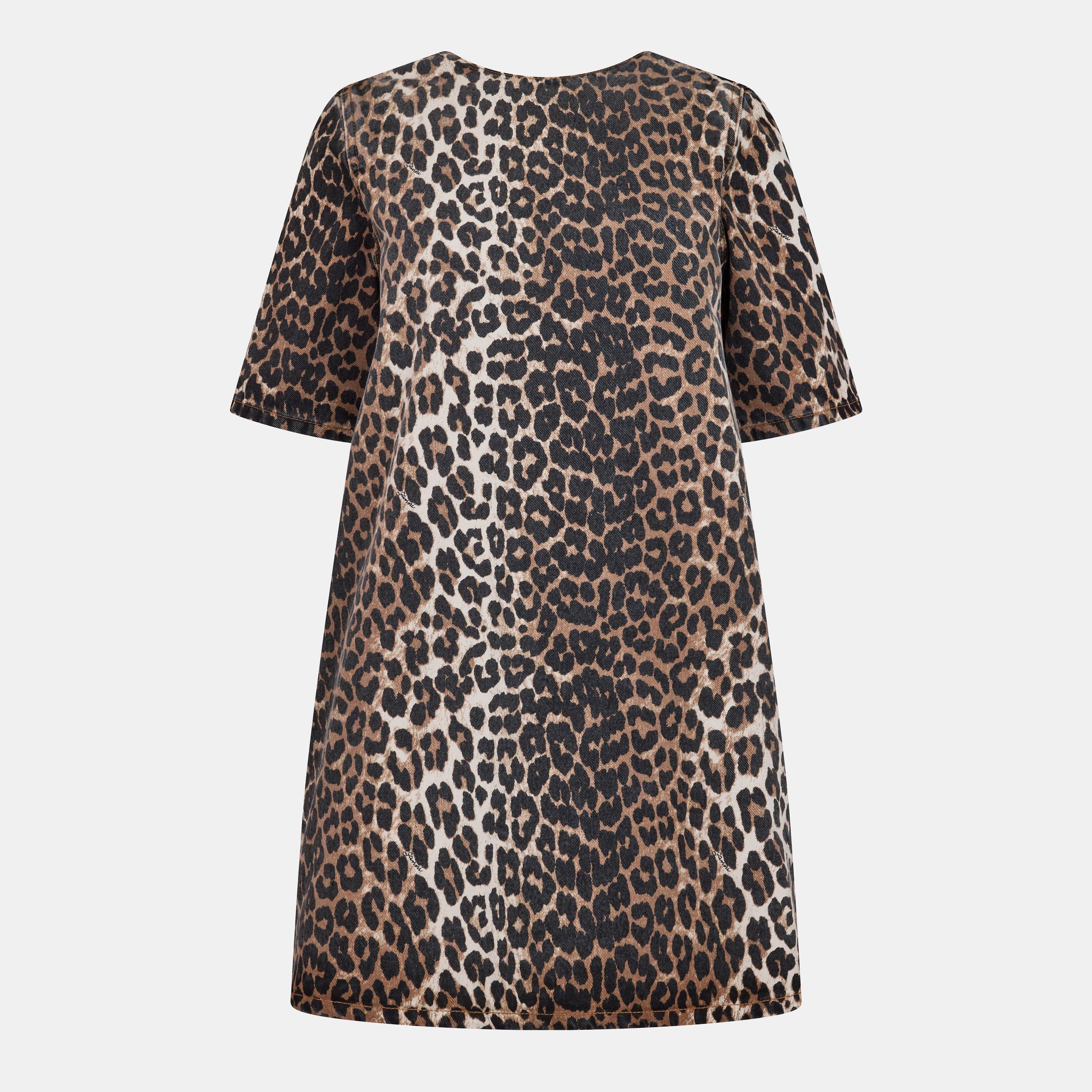 Ganni Women's Denim Mini Dress - Leopard - Size 10 (36)