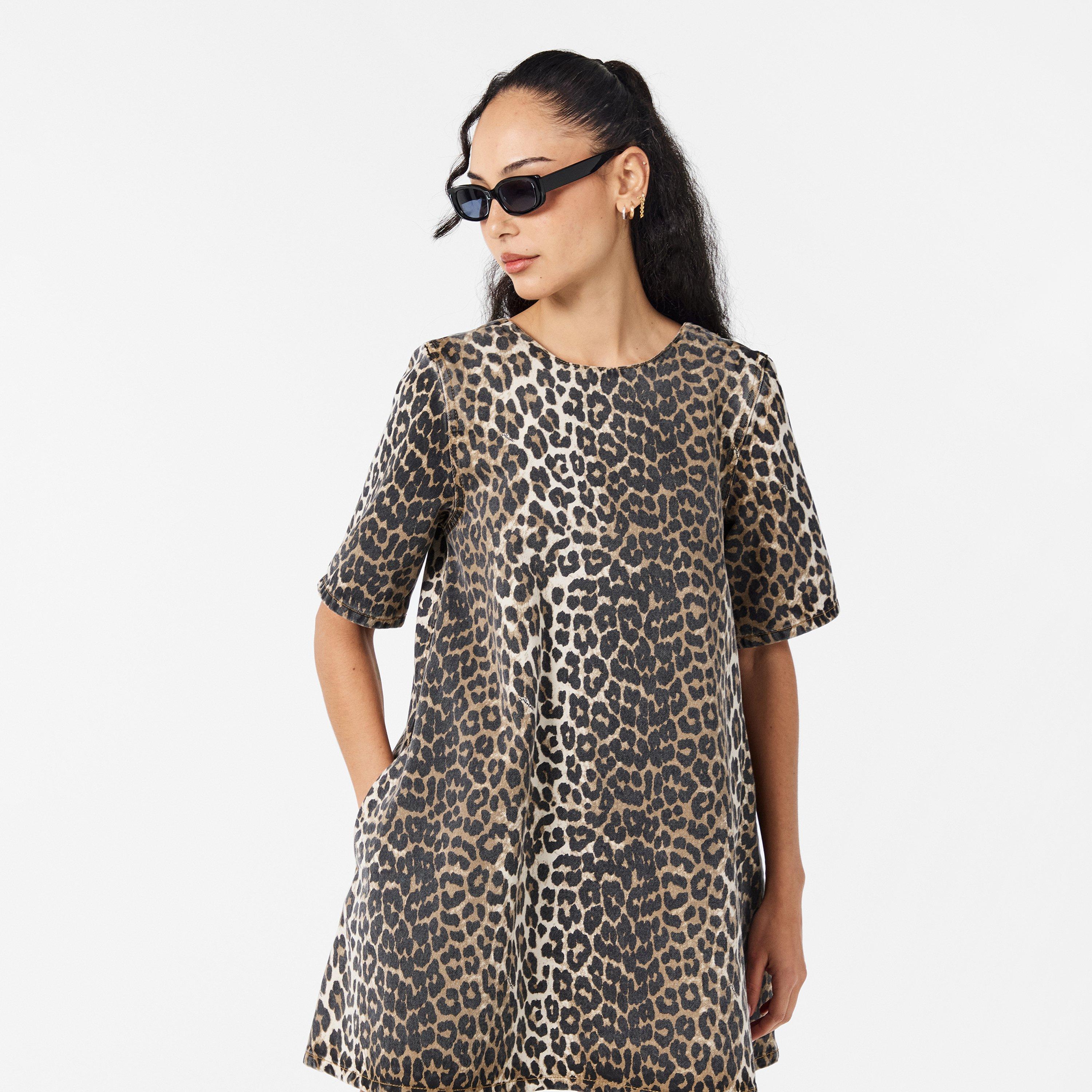 Leopard - Ganni - Women's Denim Mini Dress - 3